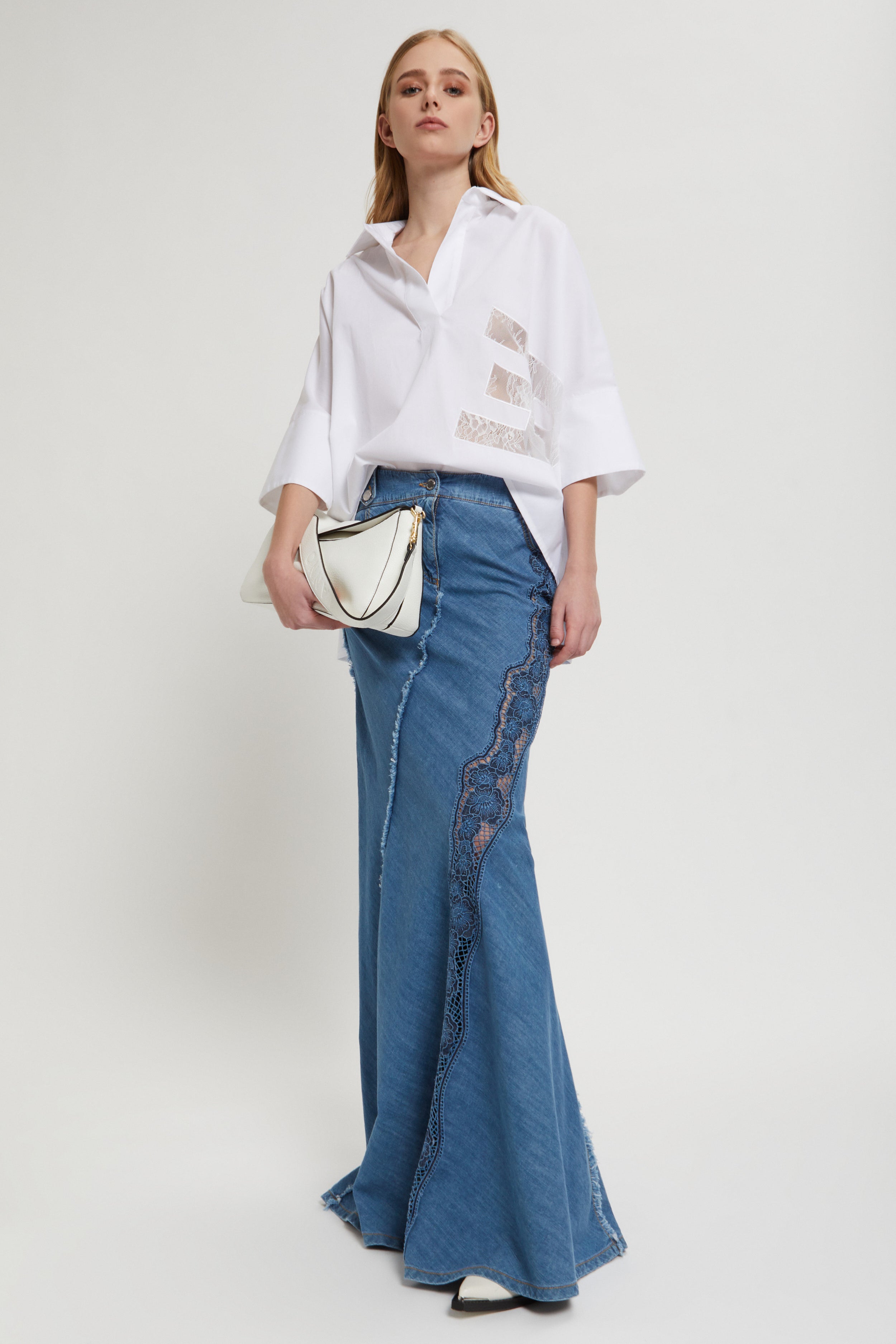 Image of CAMICIA OVER CON LOGO DI PIZZO