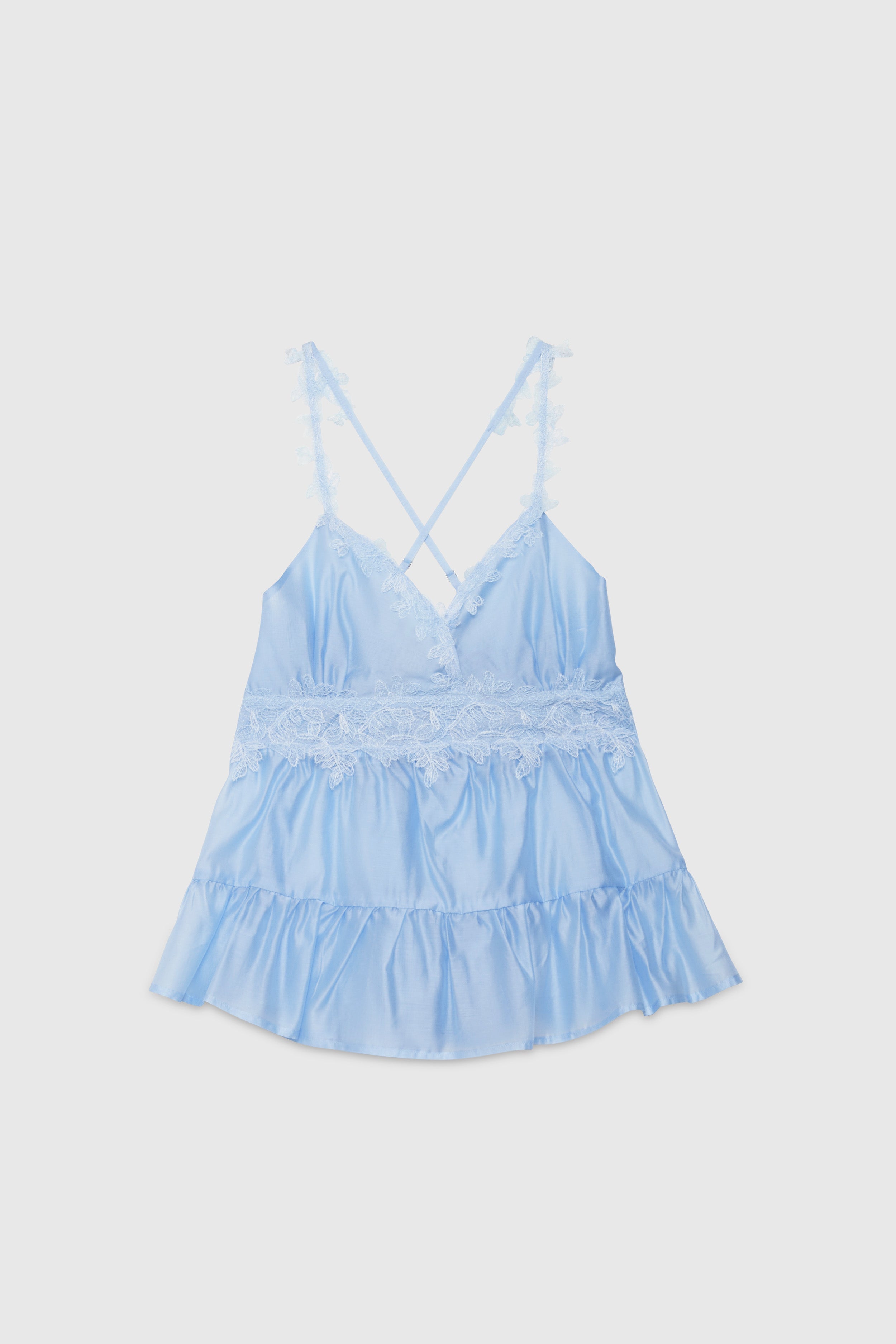 Image of TOP EN VOILE DE COTON ET SOIE AVEC DENTELLE NUANCĖ