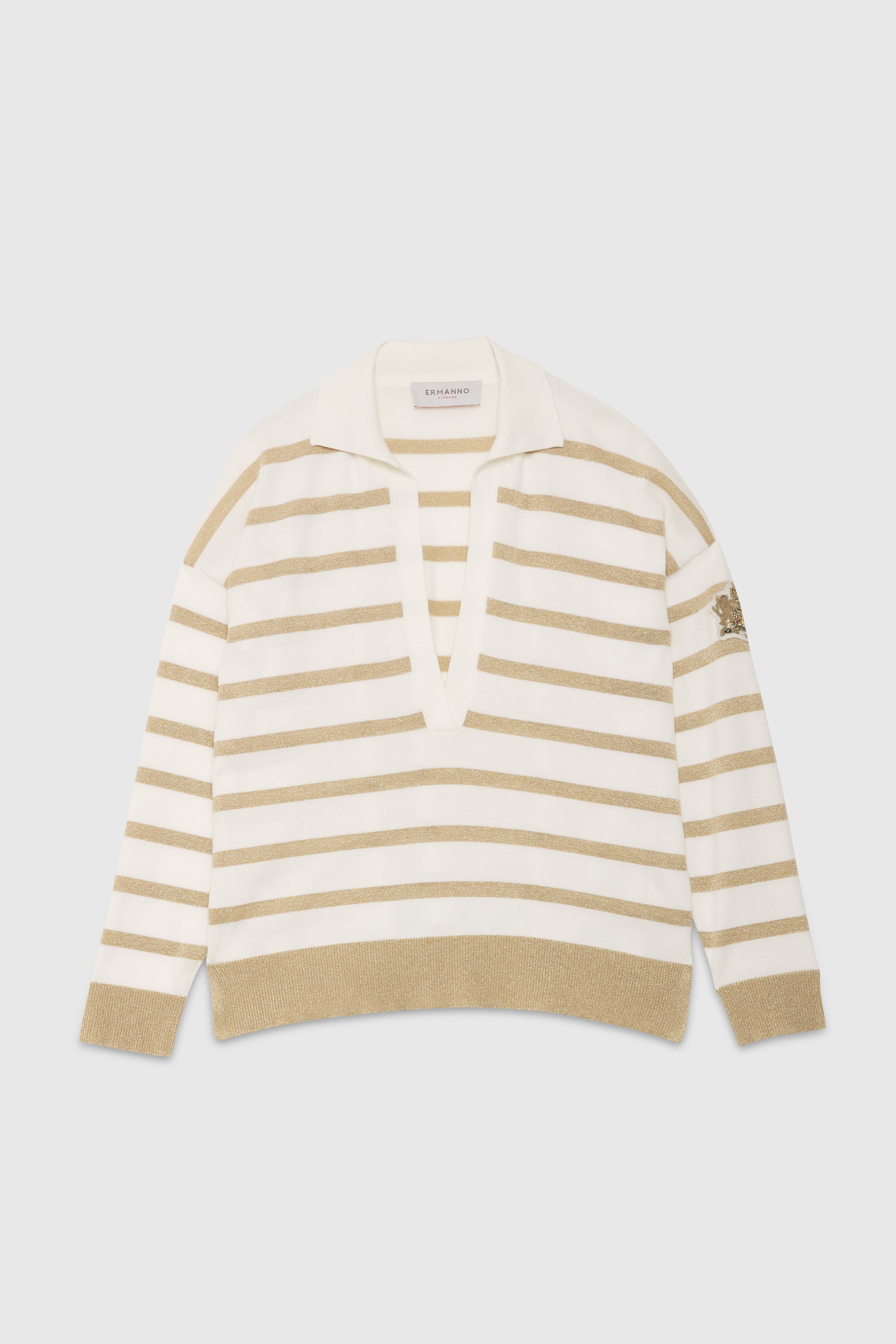 Image of POLO DI MAGLIA A RIGHE MARINIÈRE E STEMMA ARALDICO