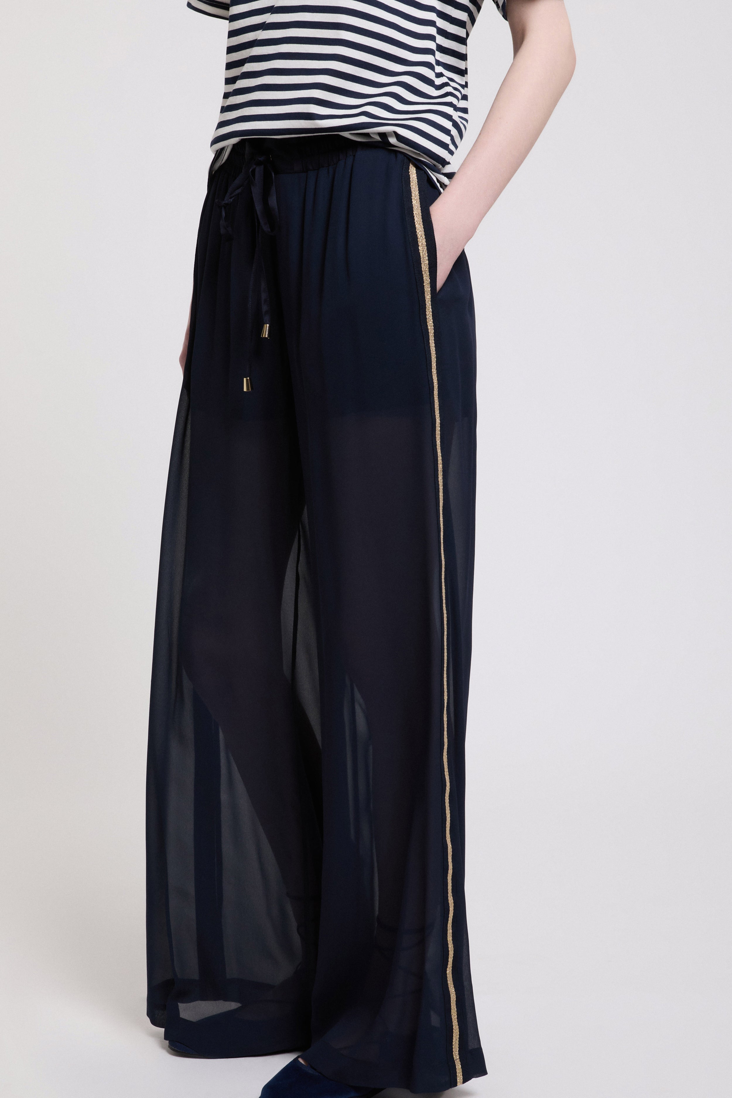 Image of GEORGETTE PANTS WITH GOLD SIDE BAND