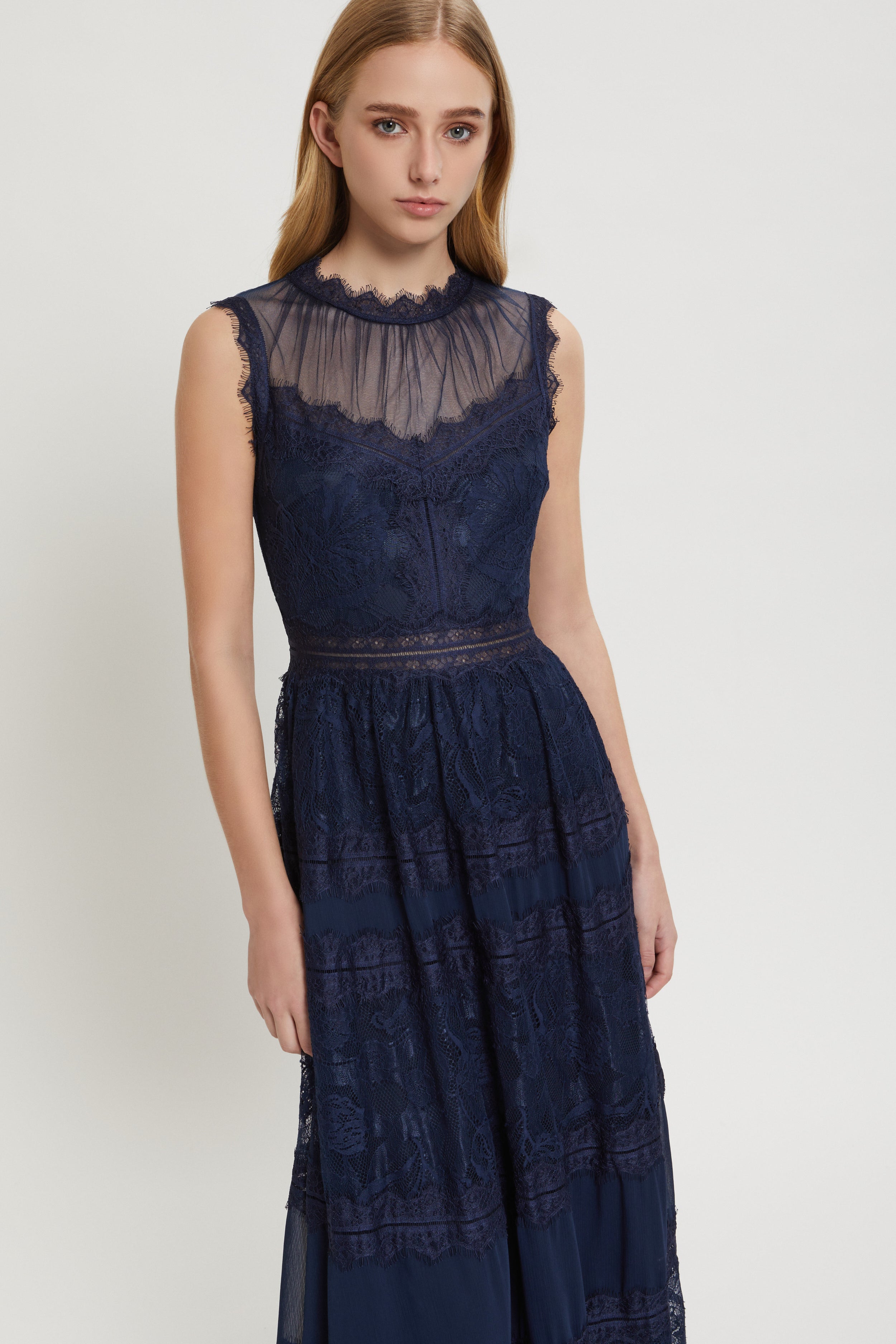 Image of LONG TULLE DRESS WITH LACE