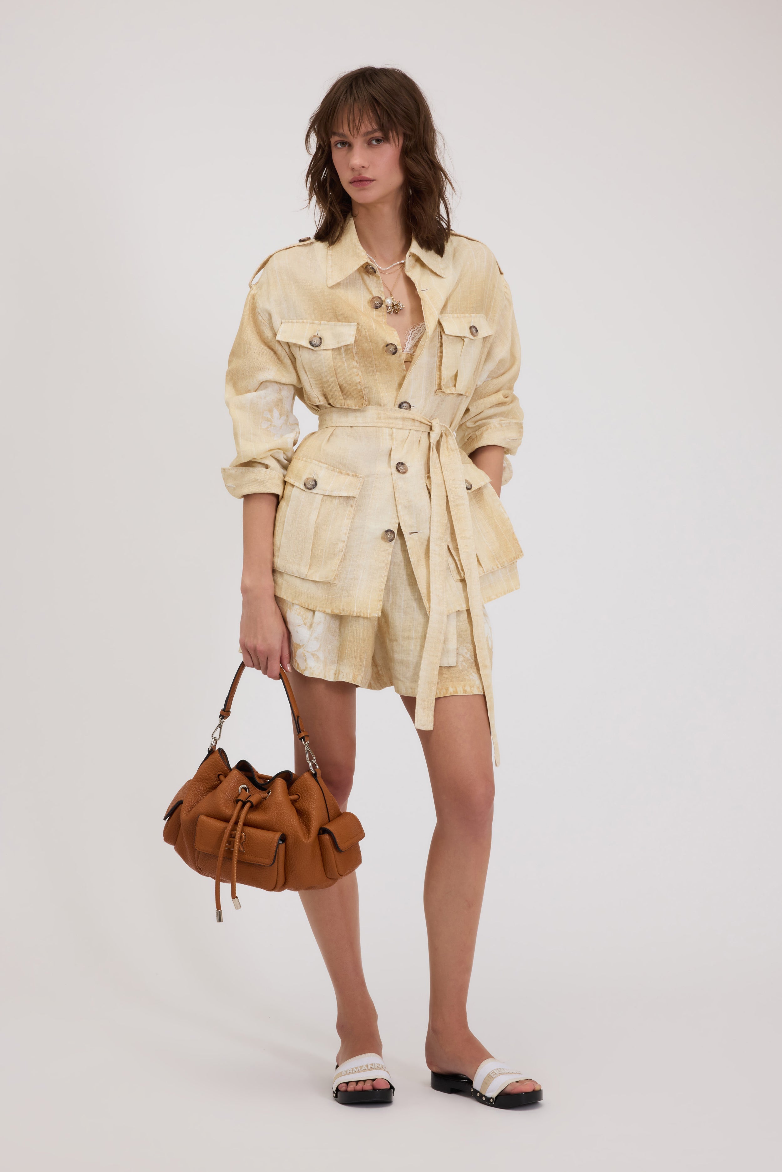SAHARIANA LINEN JACKET WITH FLORAL GRADIENT PRINT – ERMANNO FIRENZE