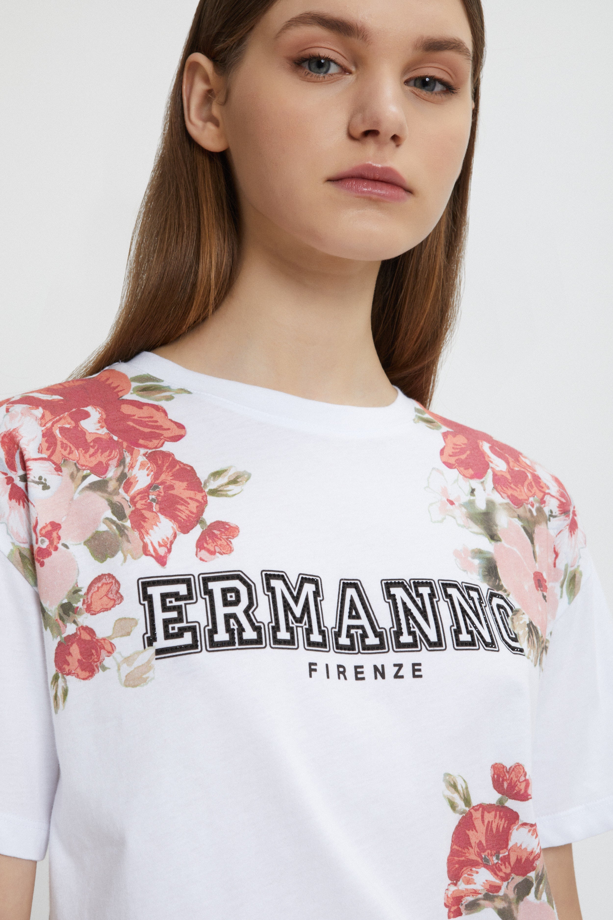 Image of PRINTED FLORAL T-SHIRT WITH LOGO