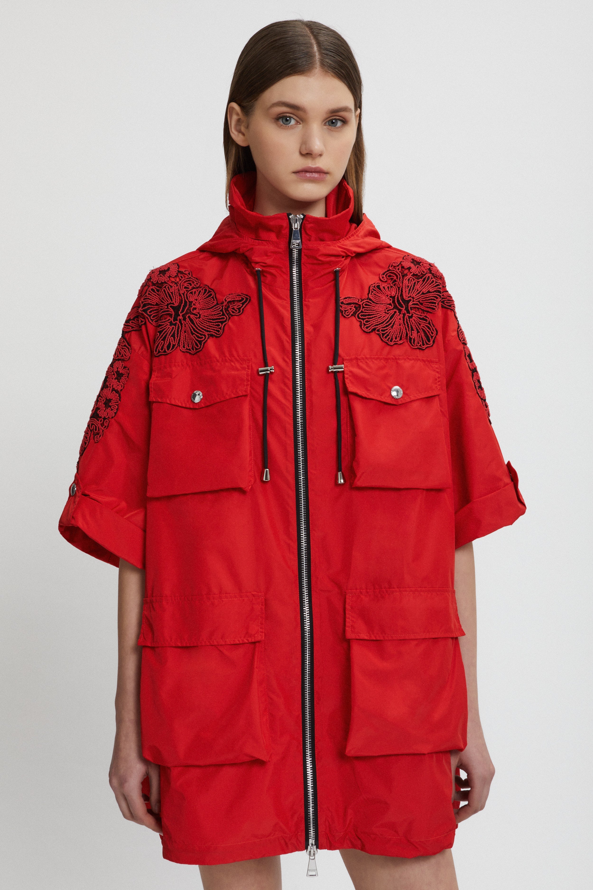 PARKA TASCONATO IN TAFFETAS CON RICAMO