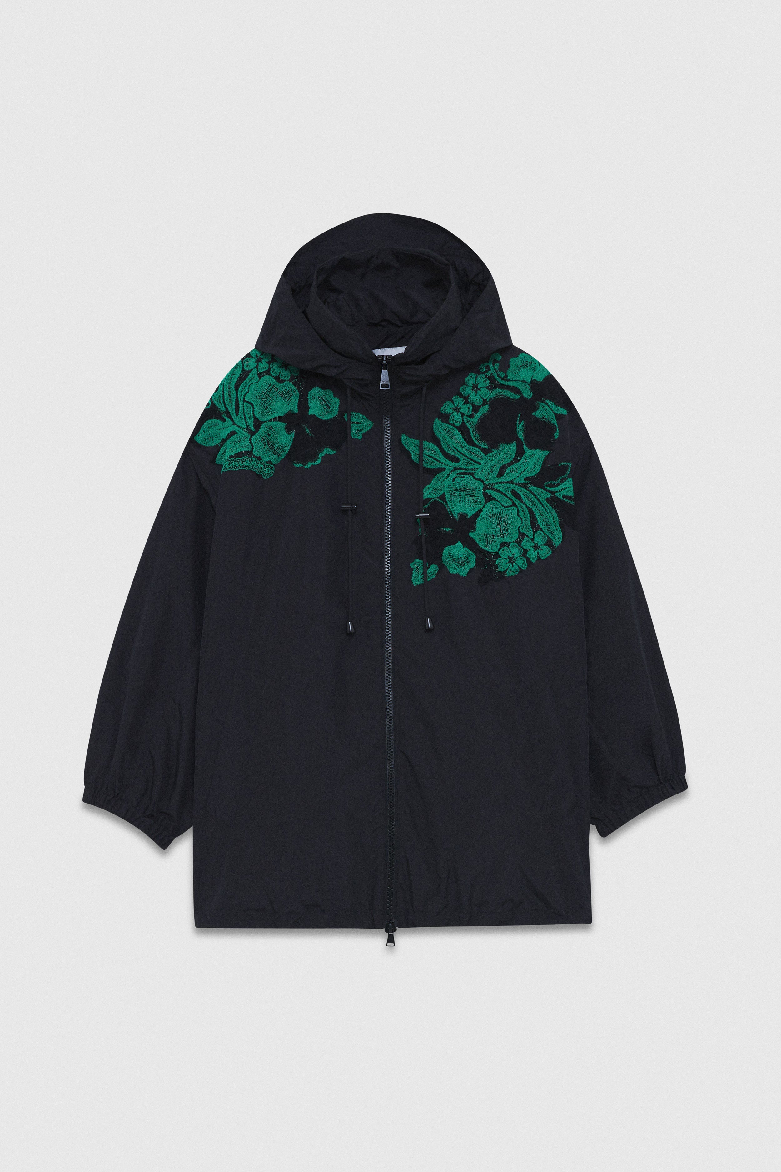 TAFFETA PARKA COAT WITH BICOLOR EMBROIDERY