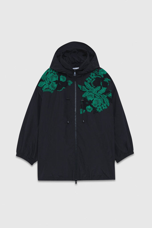 TAFFETA PARKA COAT WITH BICOLOR EMBROIDERY