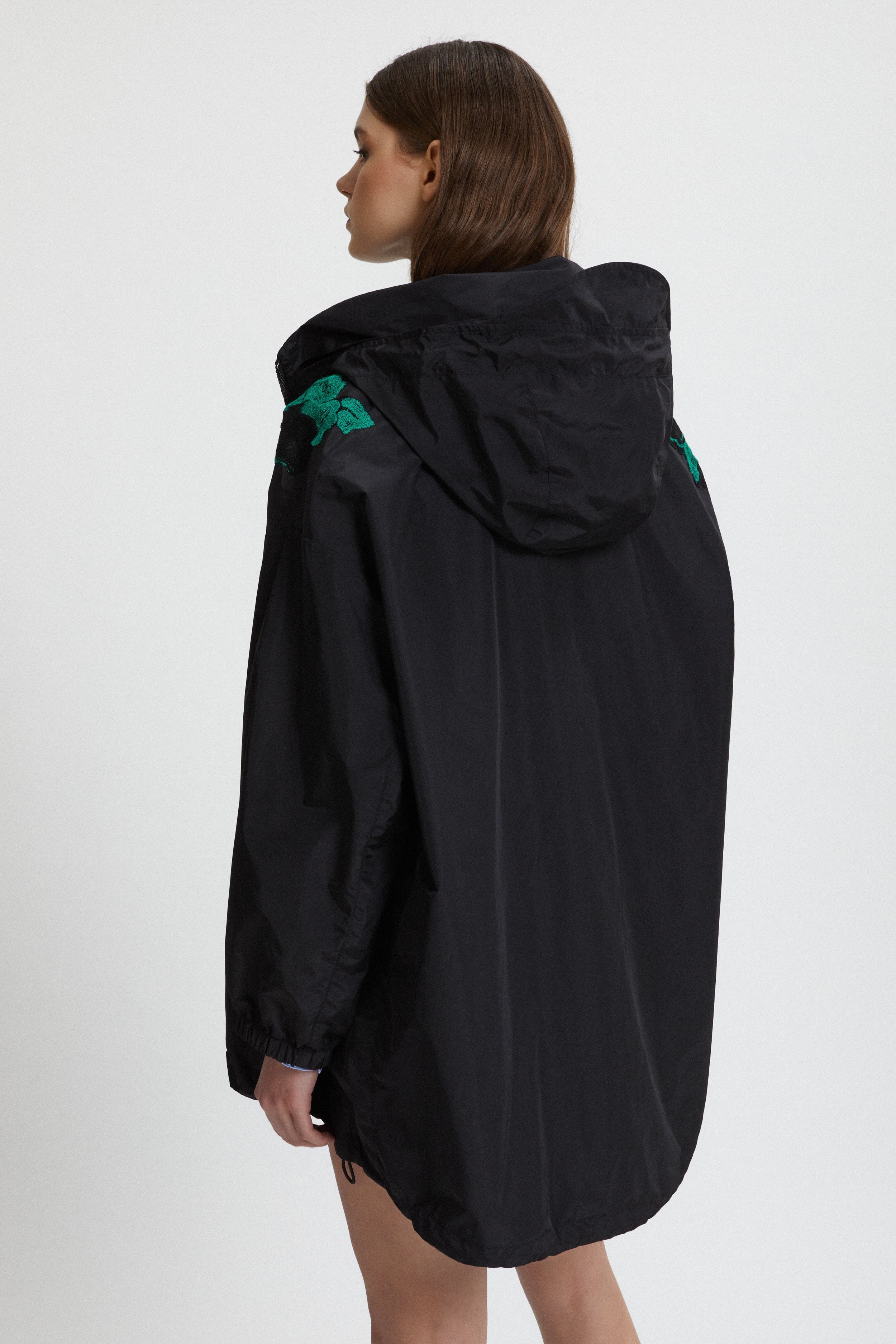 TAFFETA PARKA COAT WITH BICOLOR EMBROIDERY