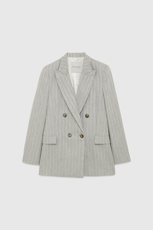 DOUBLE-BREASTED PINSTRIPE BLAZER WITH SEQUINS