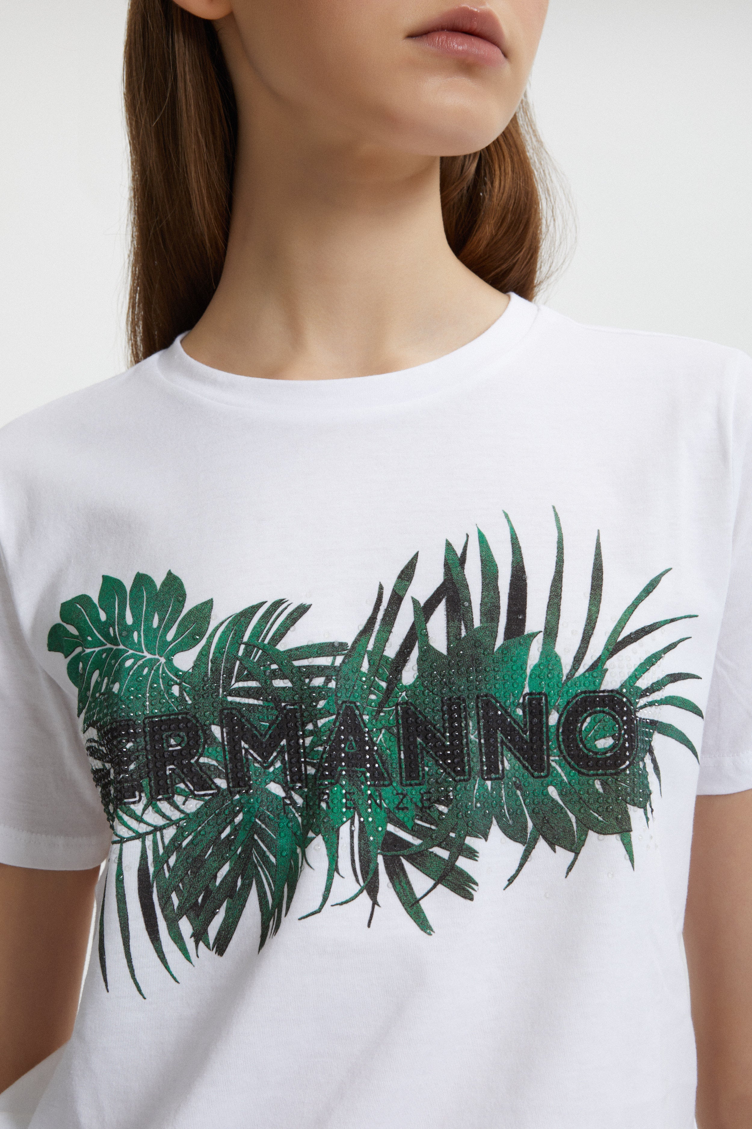 T-SHIRT AVEC IMPRIMÉ À FEUILLES TROPICALS ET LOGO