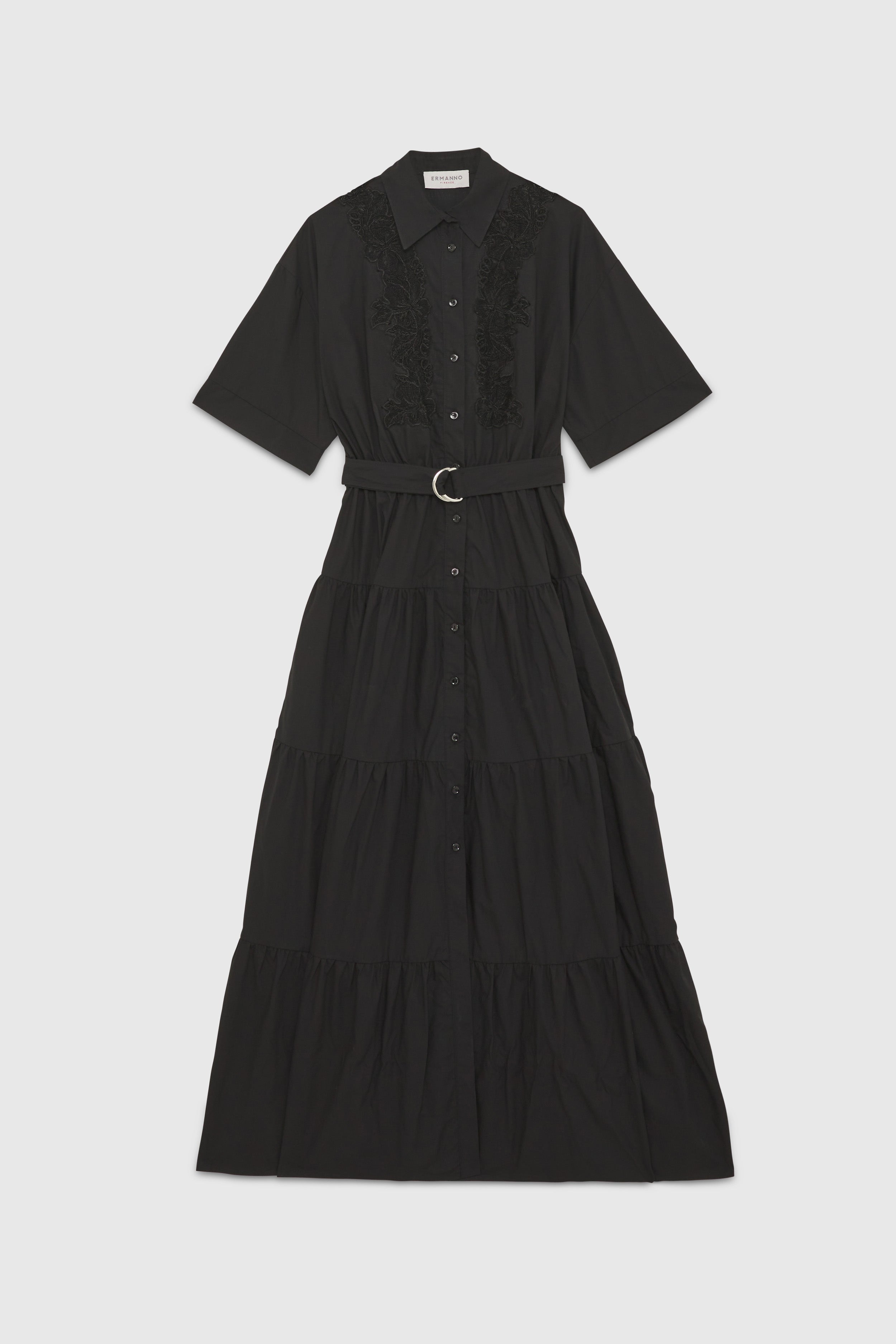 POPLIN SHIRT-DRESS WITH LACE AND BELT