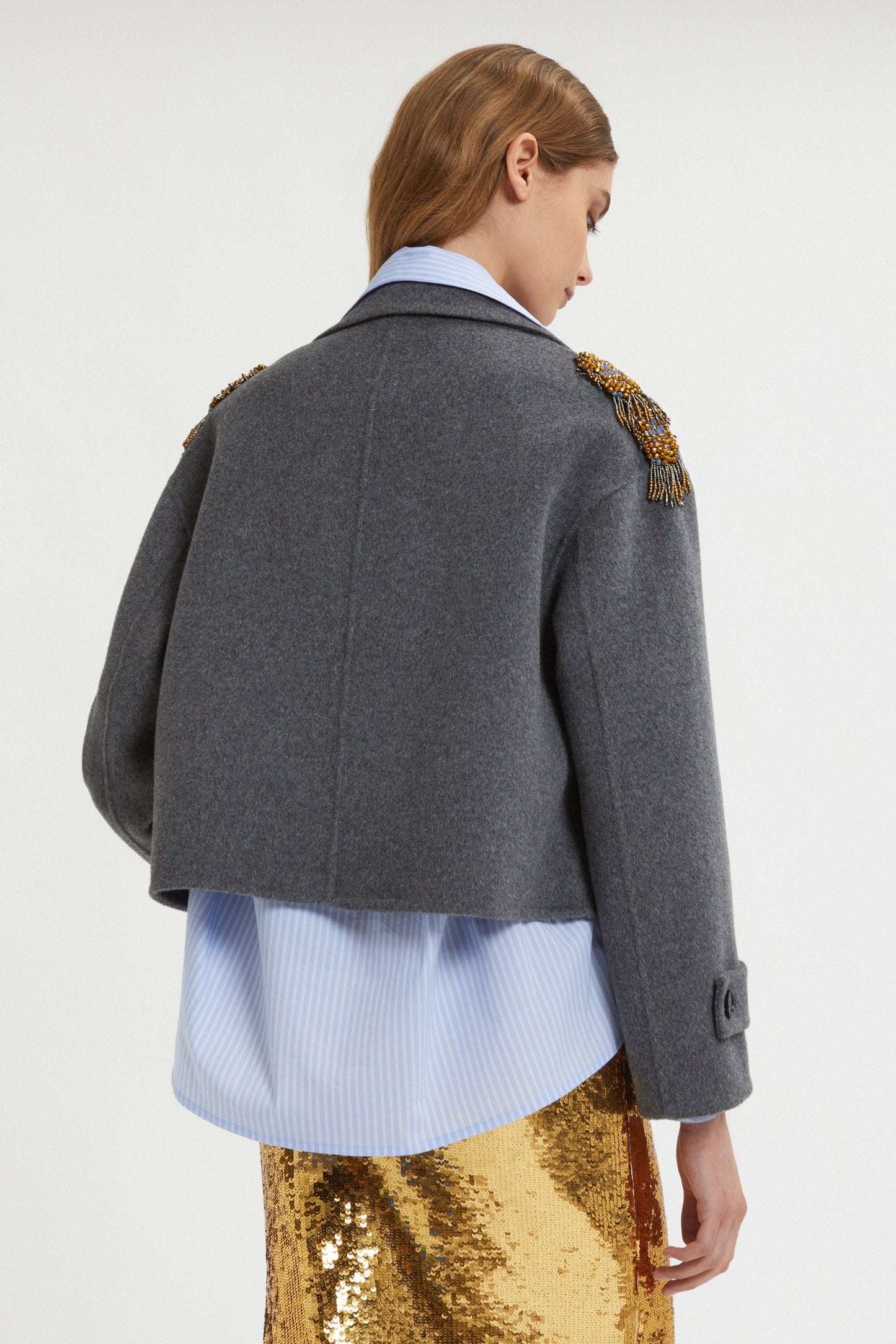 DOUBLE FABRIC JACKET WITH SHOULDER APPLICATION