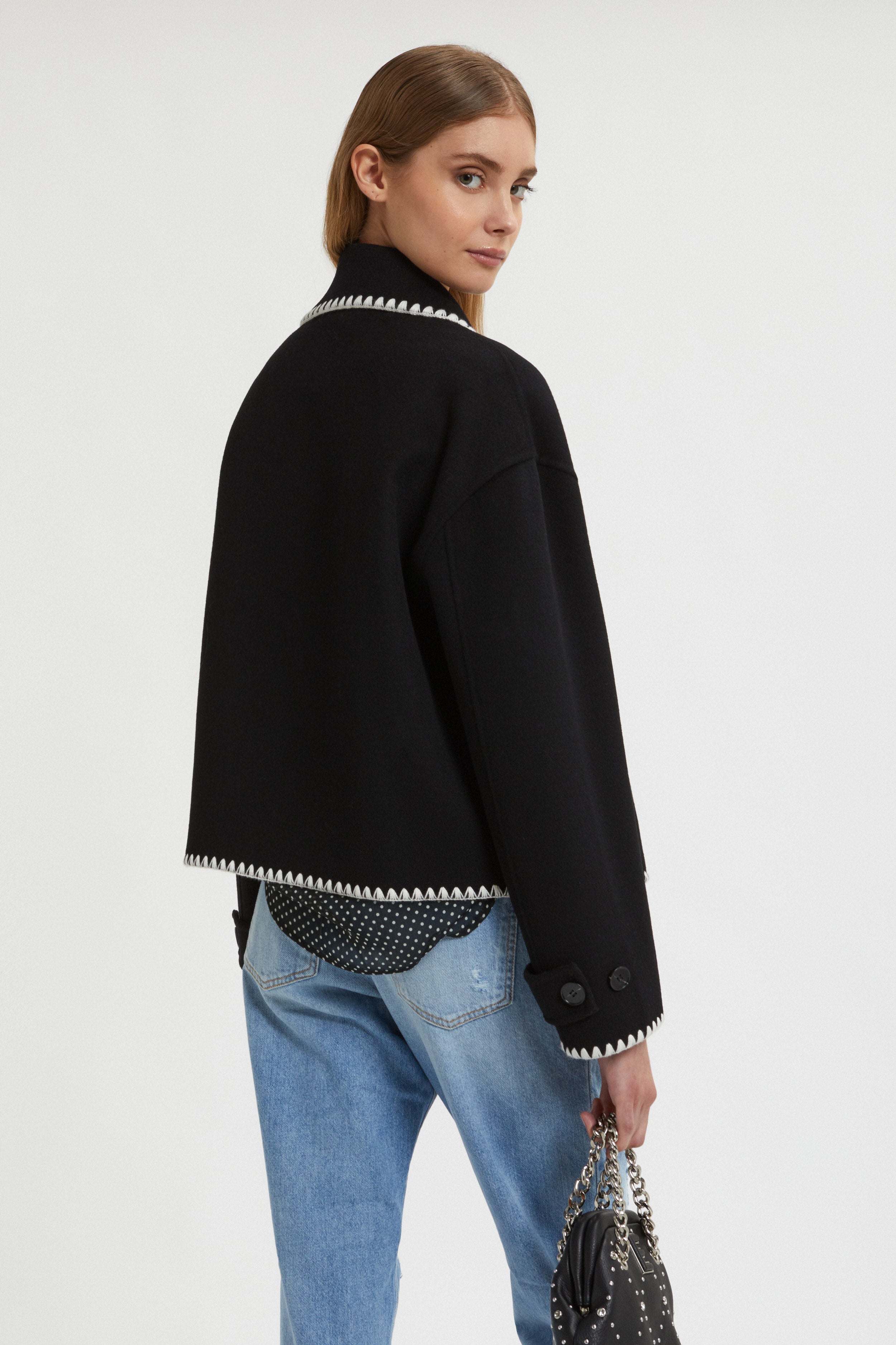 Image of DOUBLE-BREASTED JACKET WITH EMBROIDERED TRIM