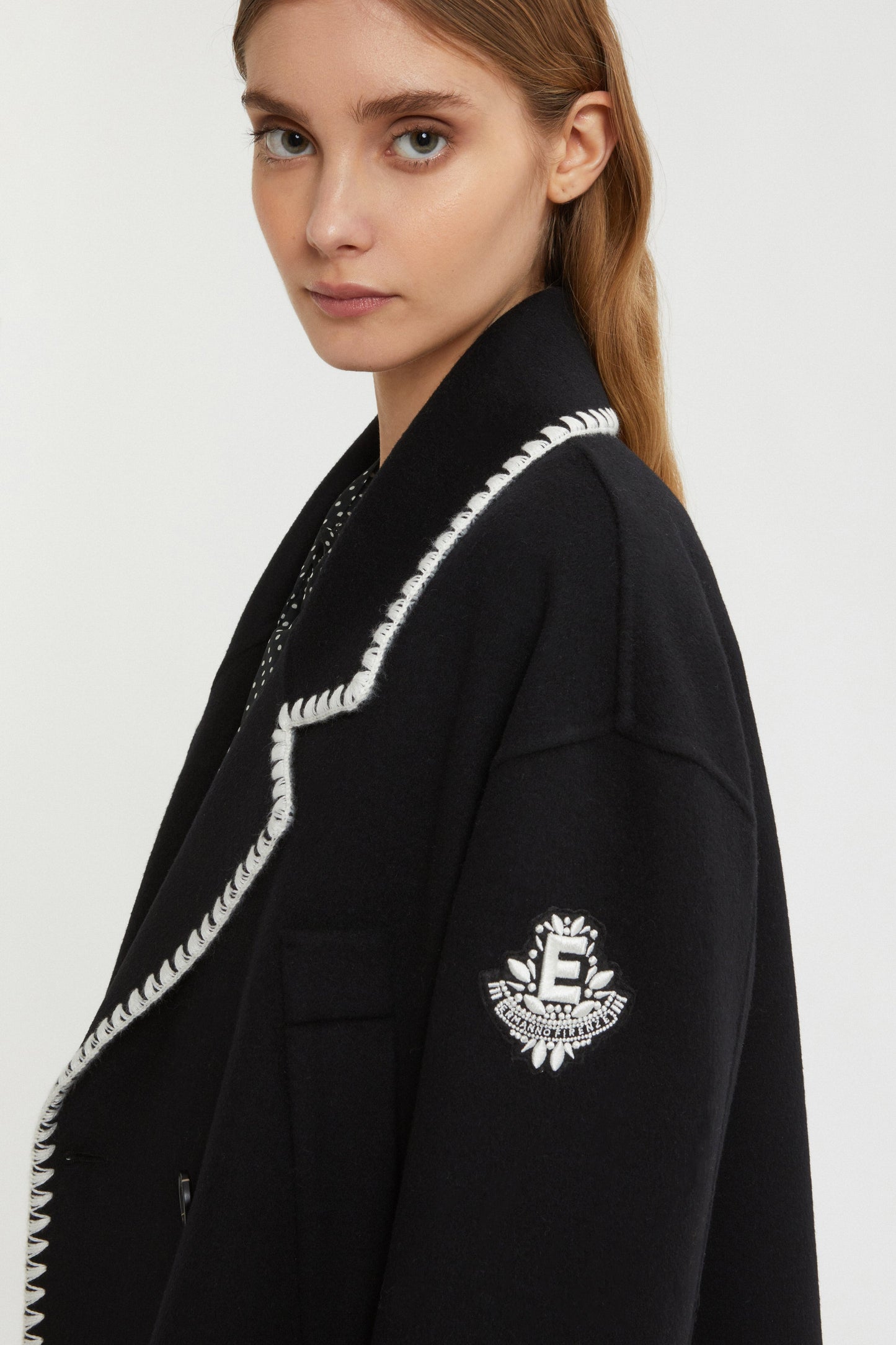 DOUBLE-BREASTED JACKET WITH EMBROIDERED TRIM