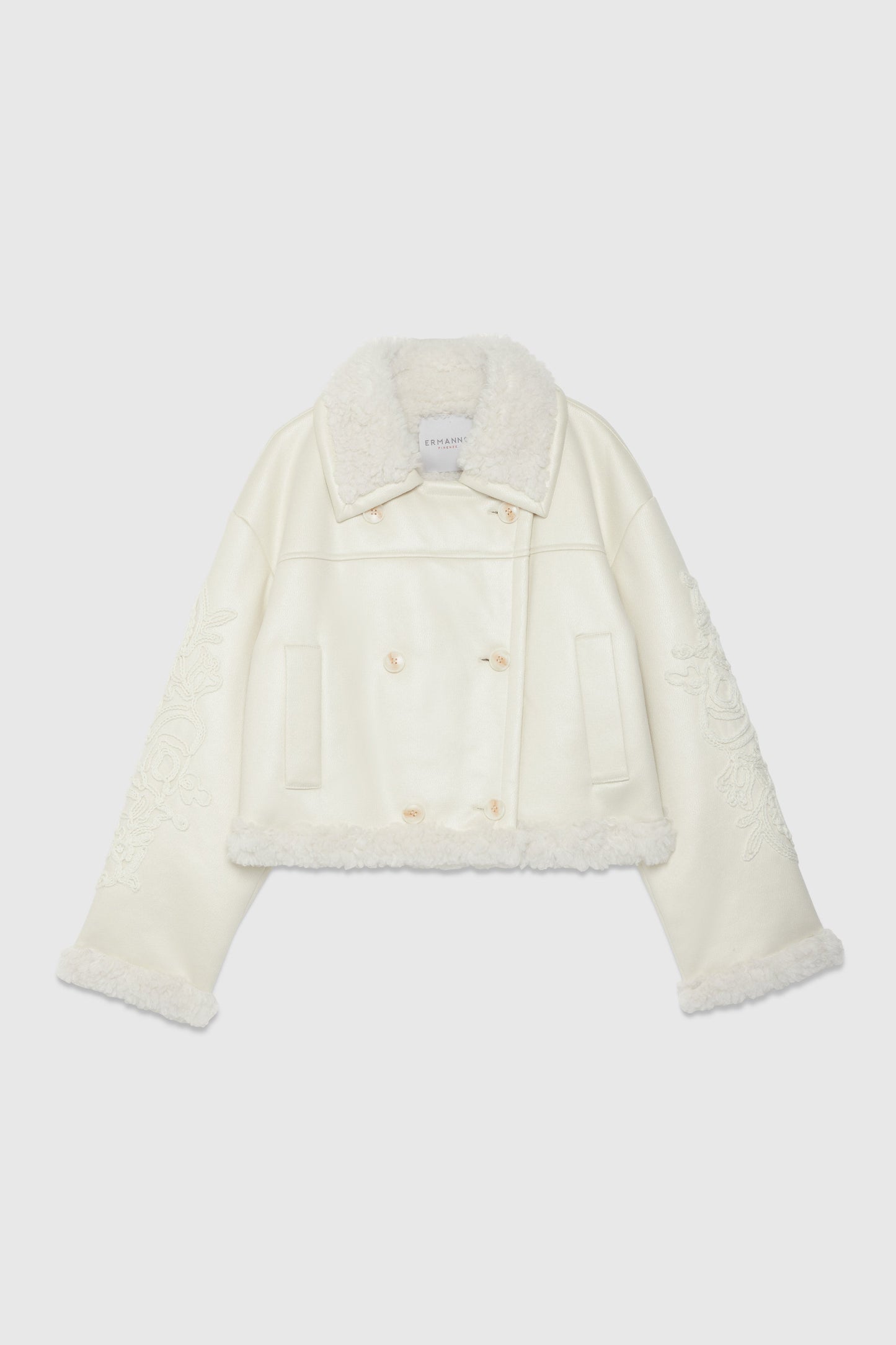 BLOUSON EN MOUTON ECOLOGIQUE AVEC MANCHES BRODES