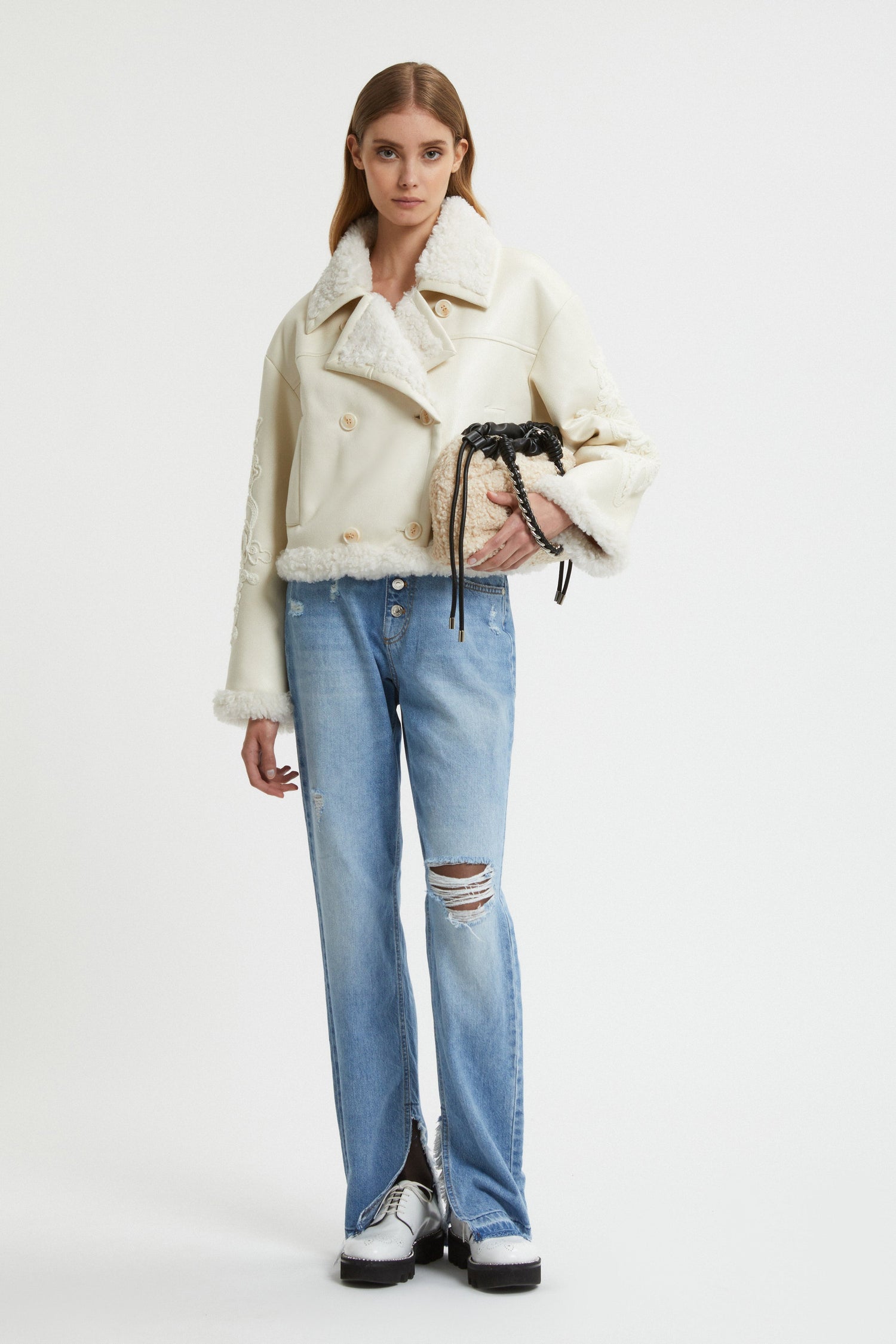 ECO SHEEPSKIN JACKET WITH EMBROIDERED SLEEVES