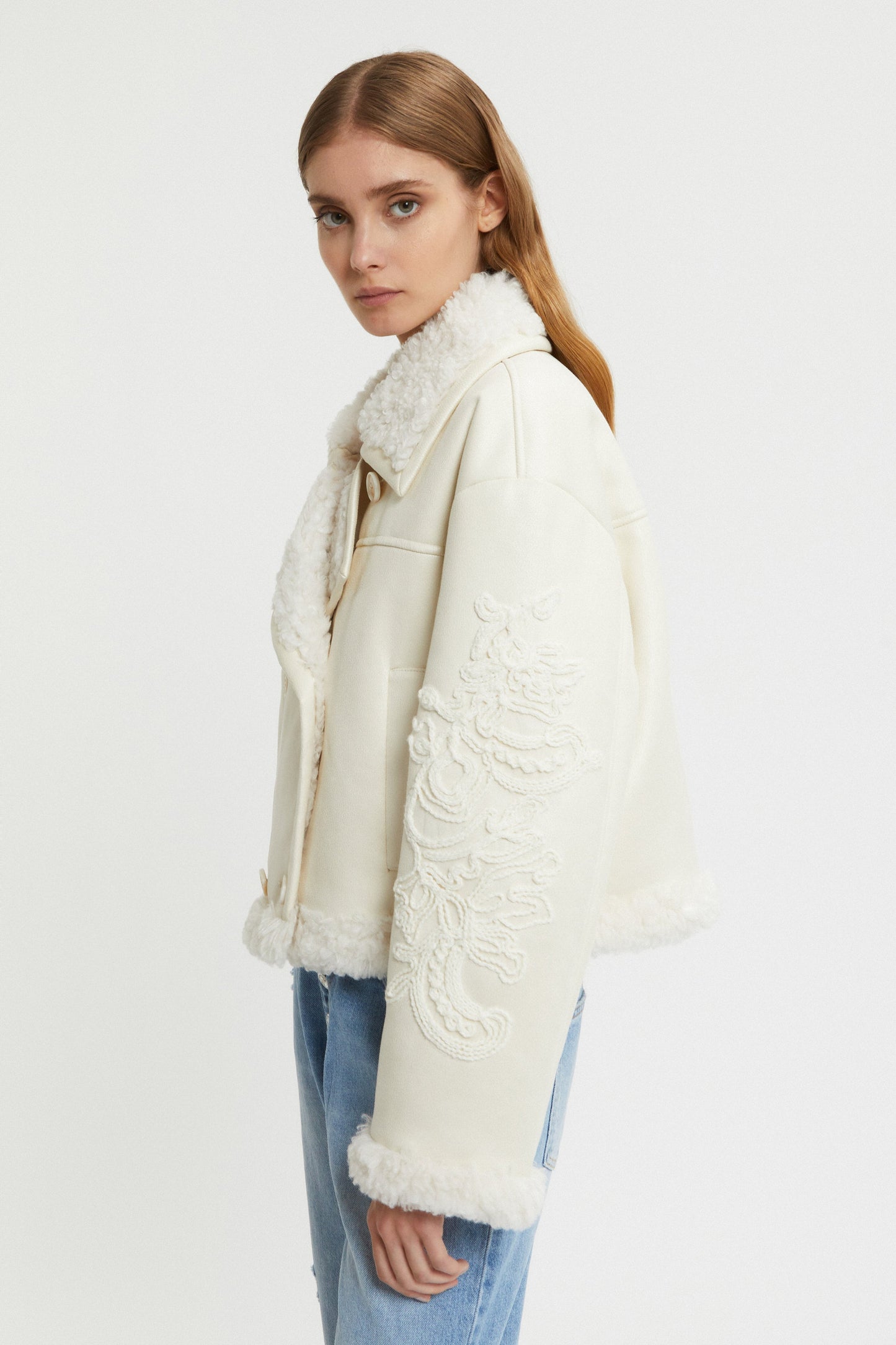 ECO SHEEPSKIN JACKET WITH EMBROIDERED SLEEVES