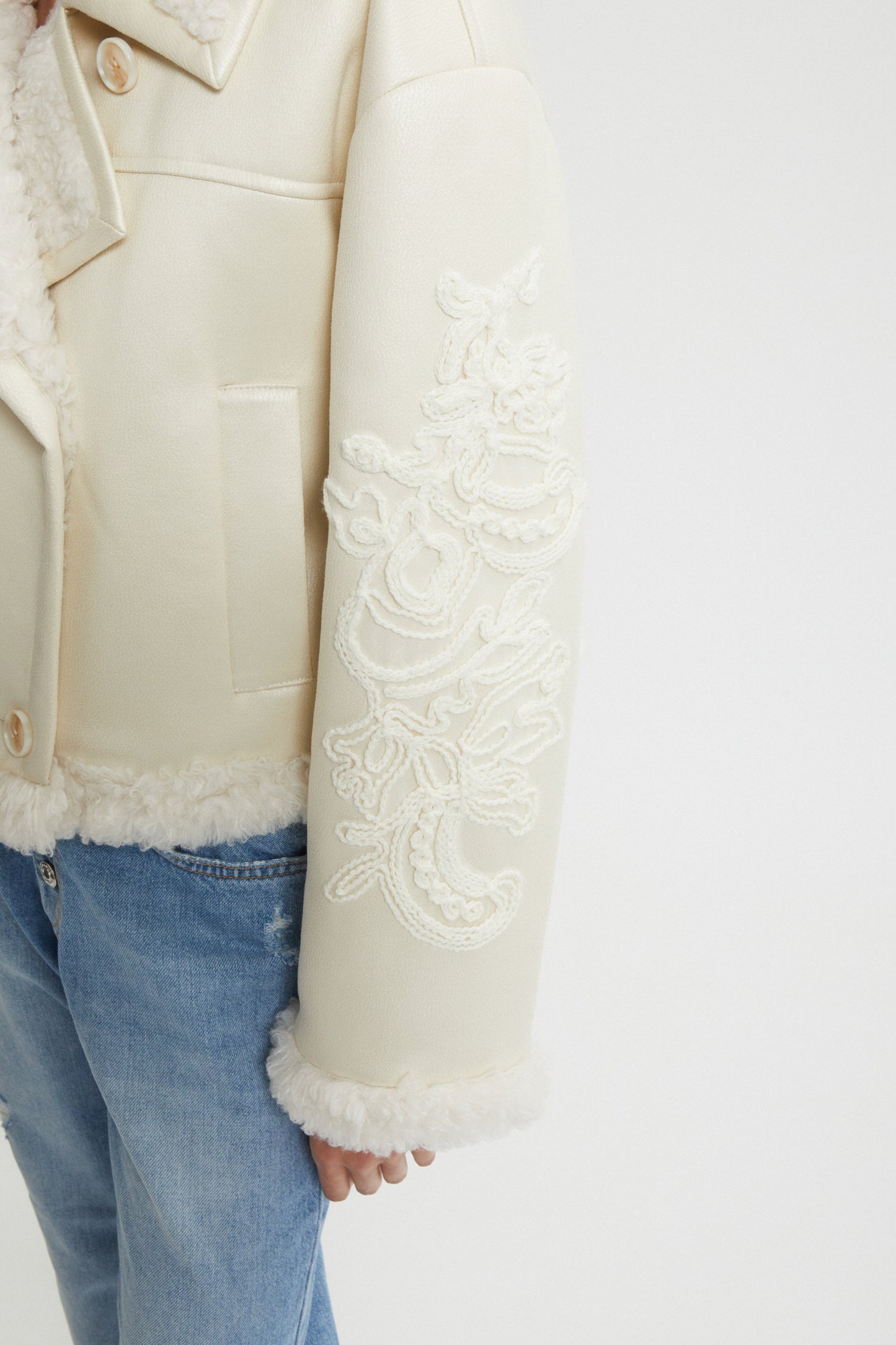 ECO SHEEPSKIN JACKET WITH EMBROIDERED SLEEVES