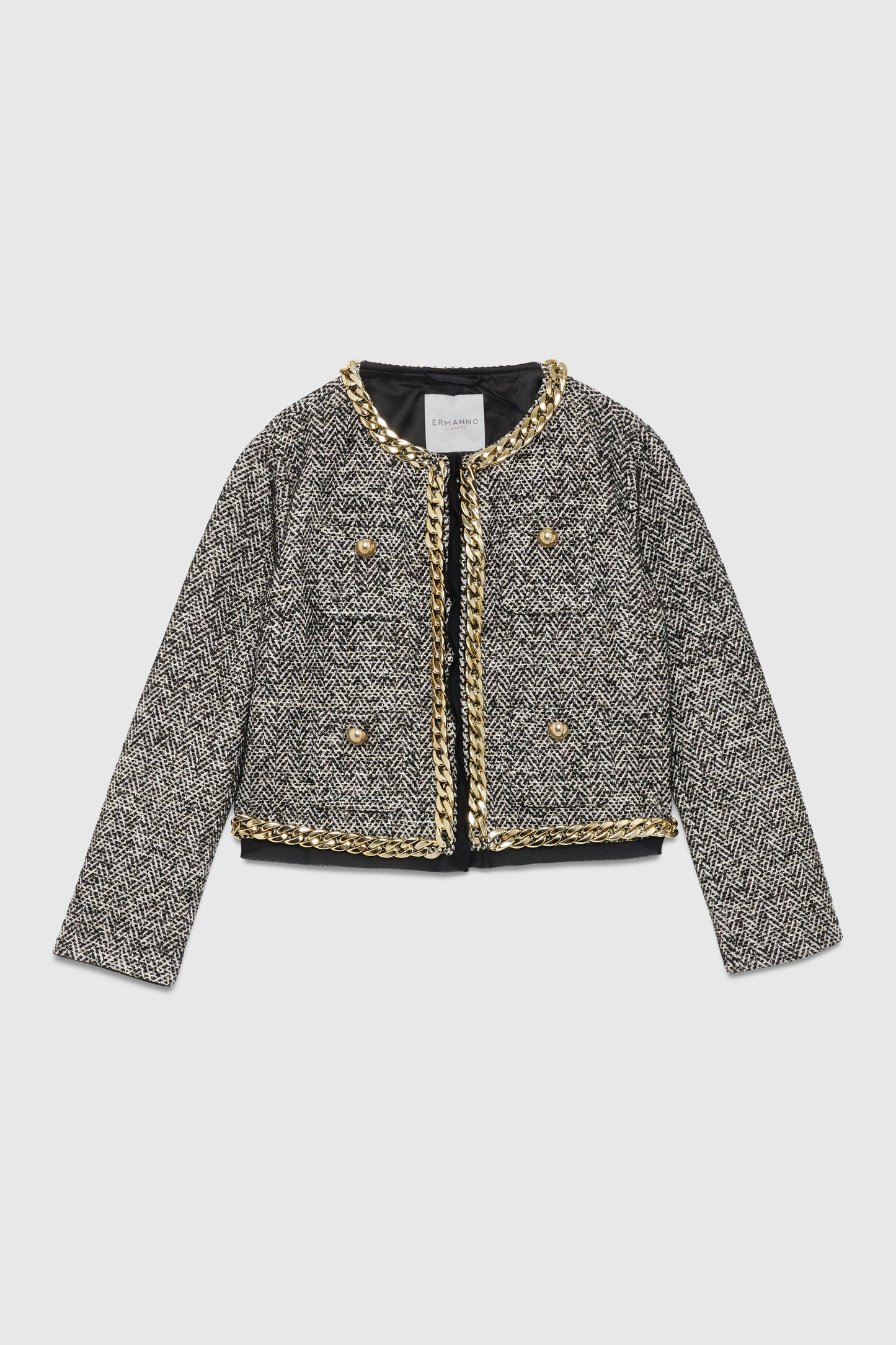 HERRINGBONE JACKET WITH GOLD CHAIN