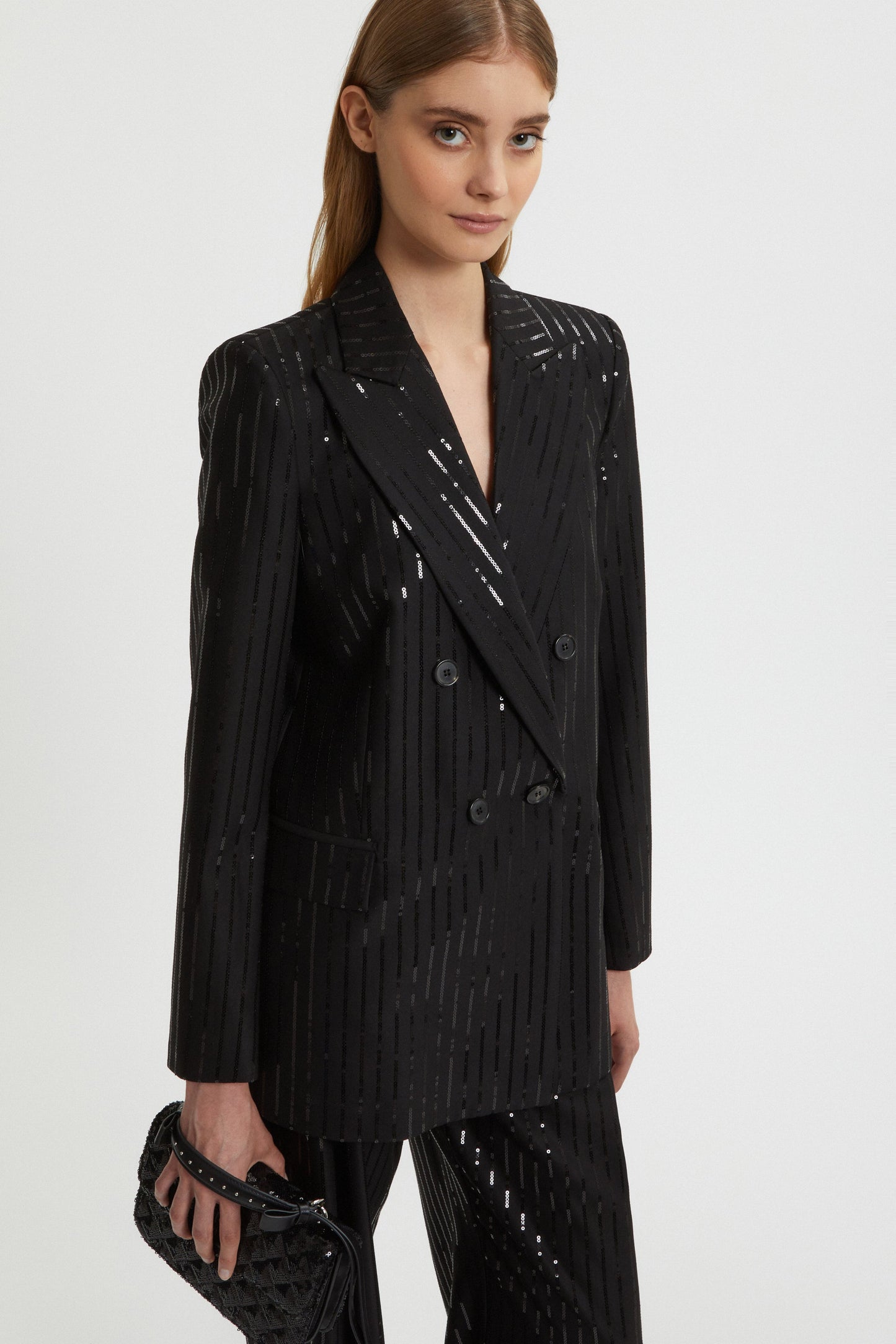 PINSTRIPE BLAZER WITH SEQUINS