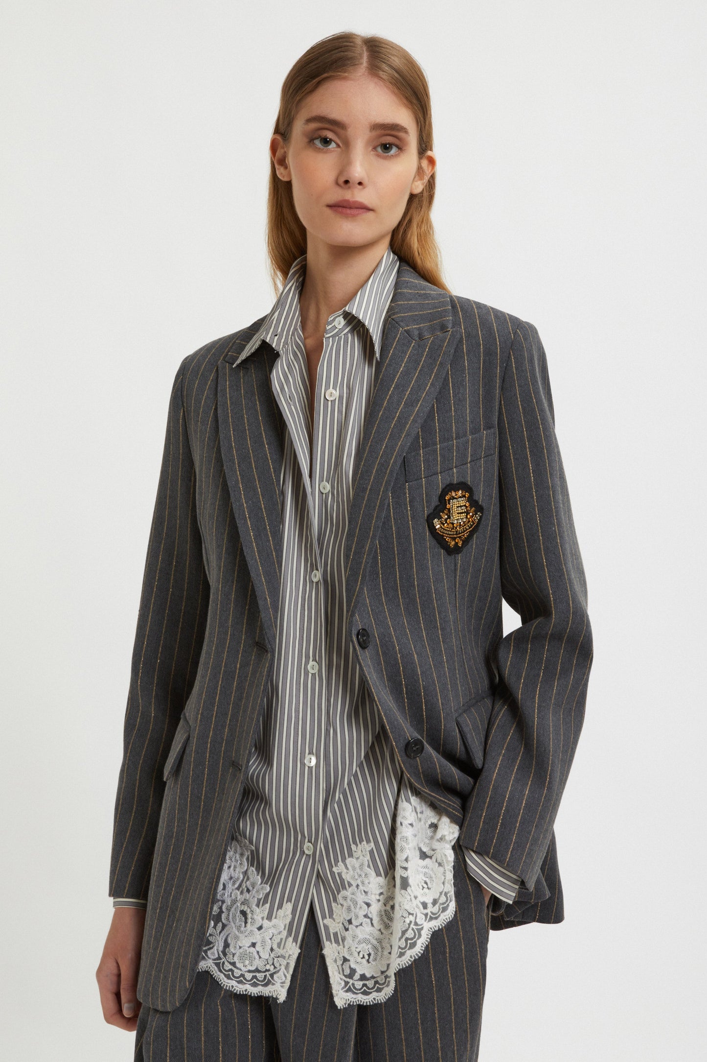 PINSTRIPE BLAZER WITH PATCH