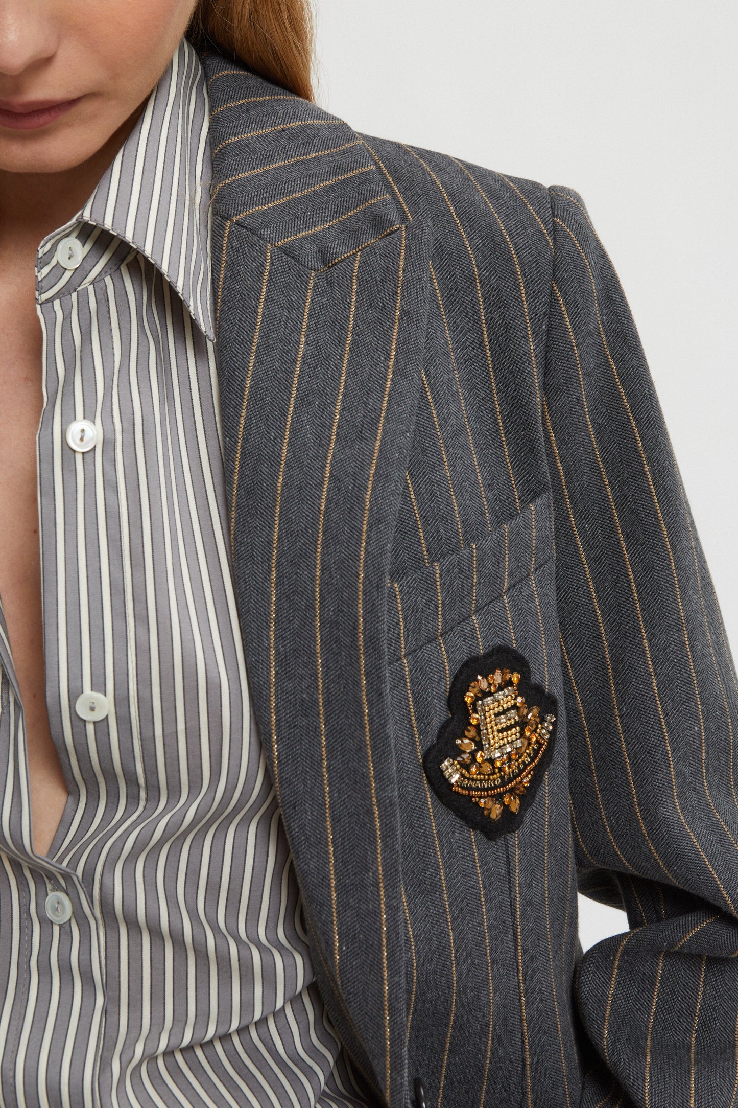 PINSTRIPE BLAZER WITH PATCH