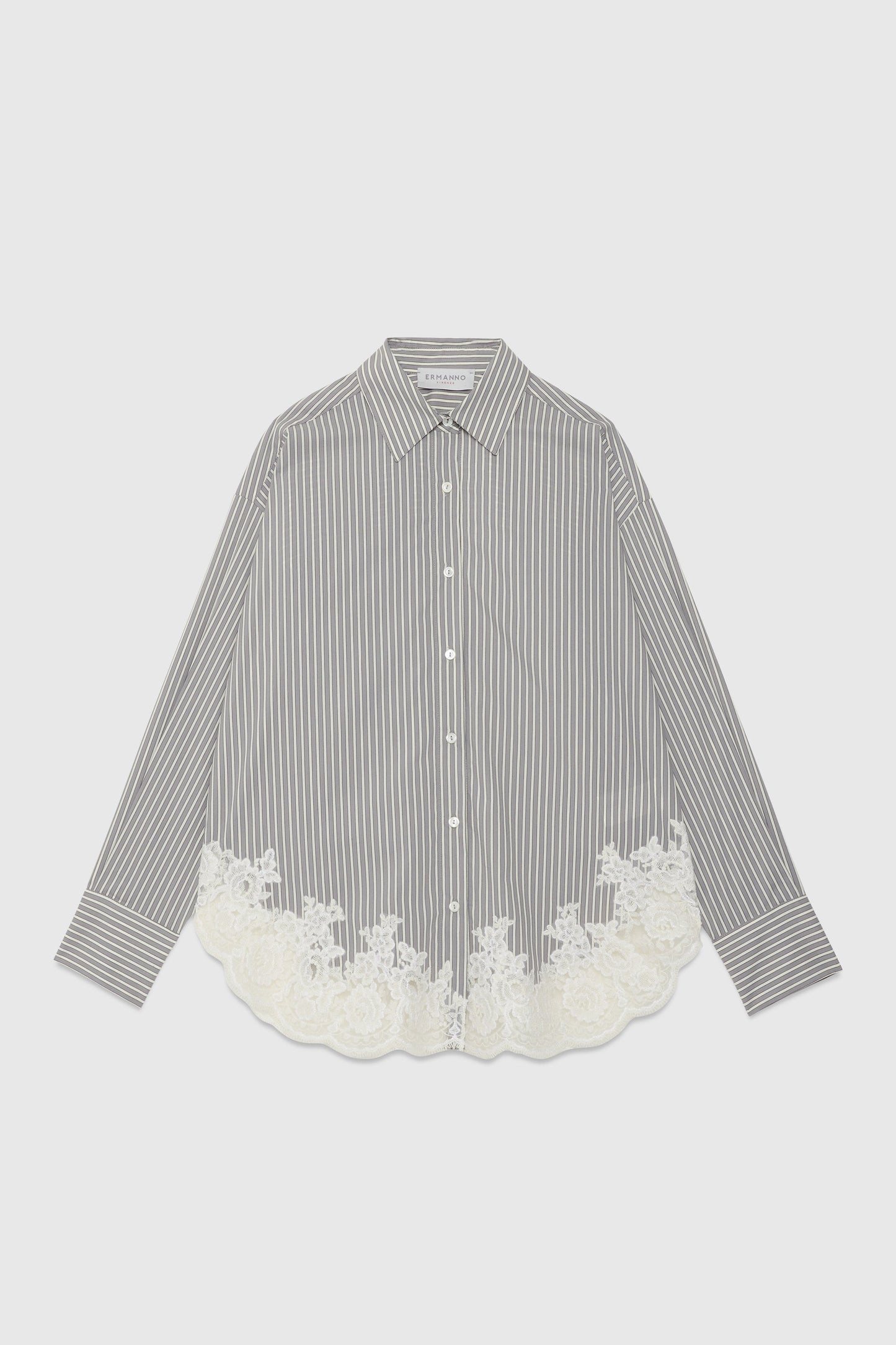 STRIPED SHIRT WITH LACE APPLICATION