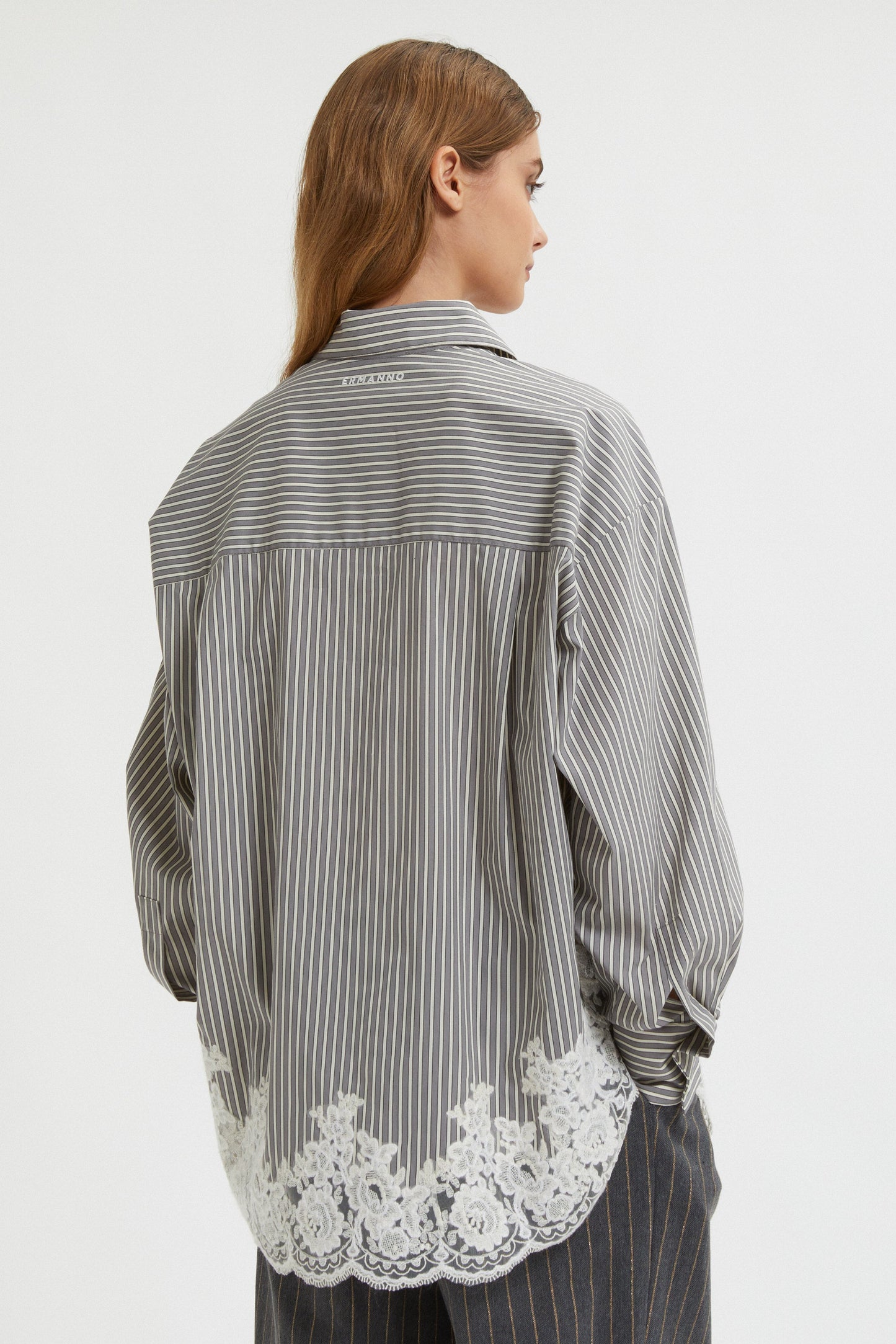 STRIPED SHIRT WITH LACE APPLICATION