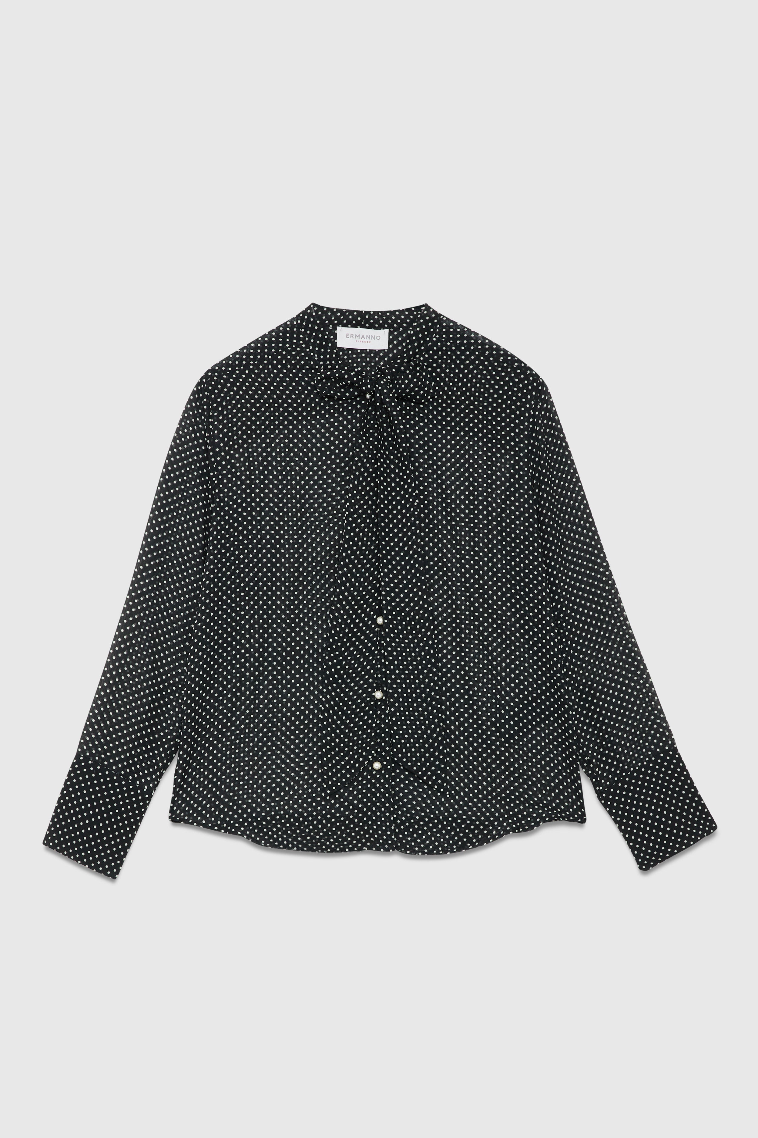 CHEMISE  À POIS AVEC NOEUD AU COL