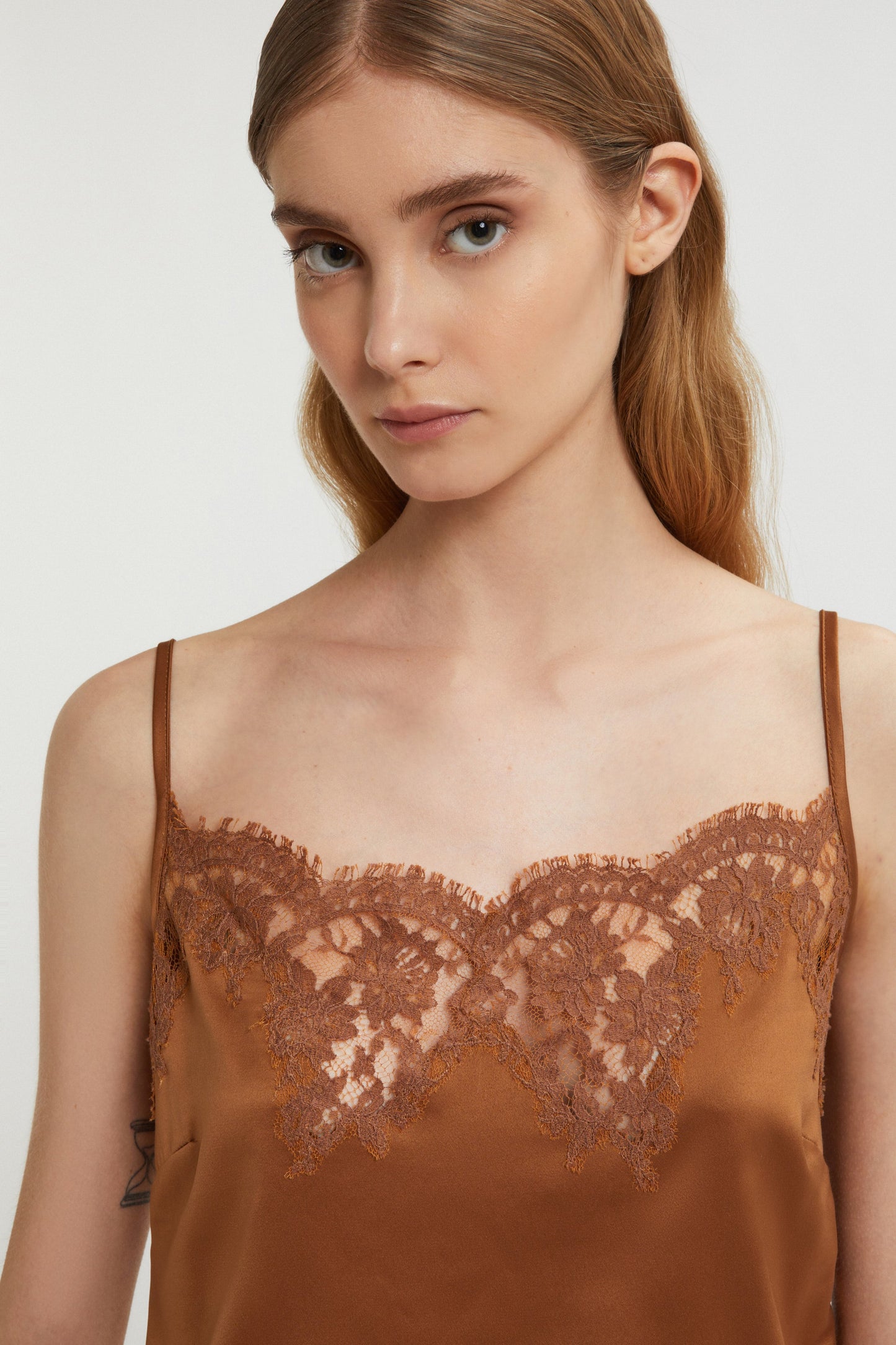 SATIN TOP WITH LACE