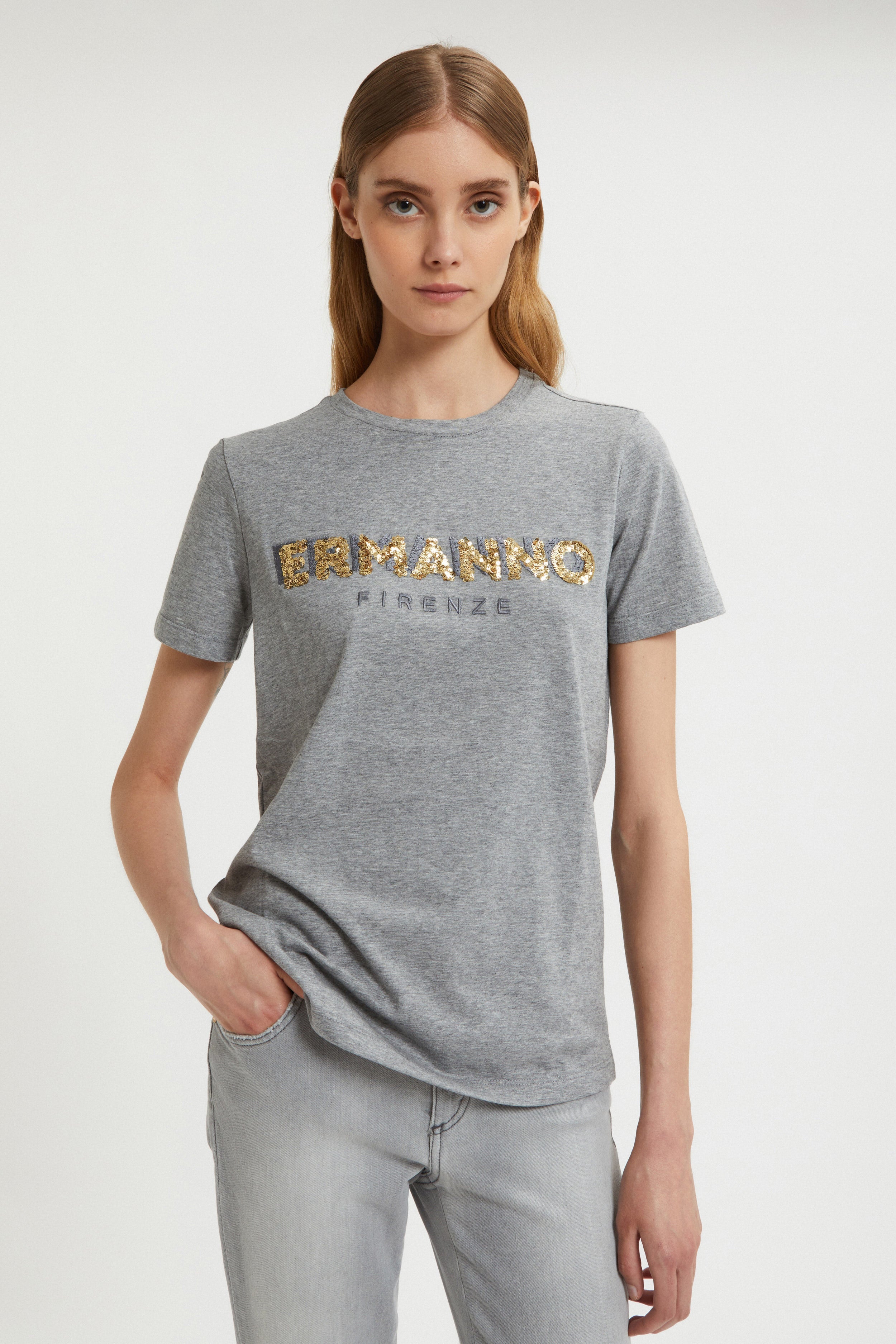 EMBROIDERED LOGO T-SHIRT WITH SEQUINS