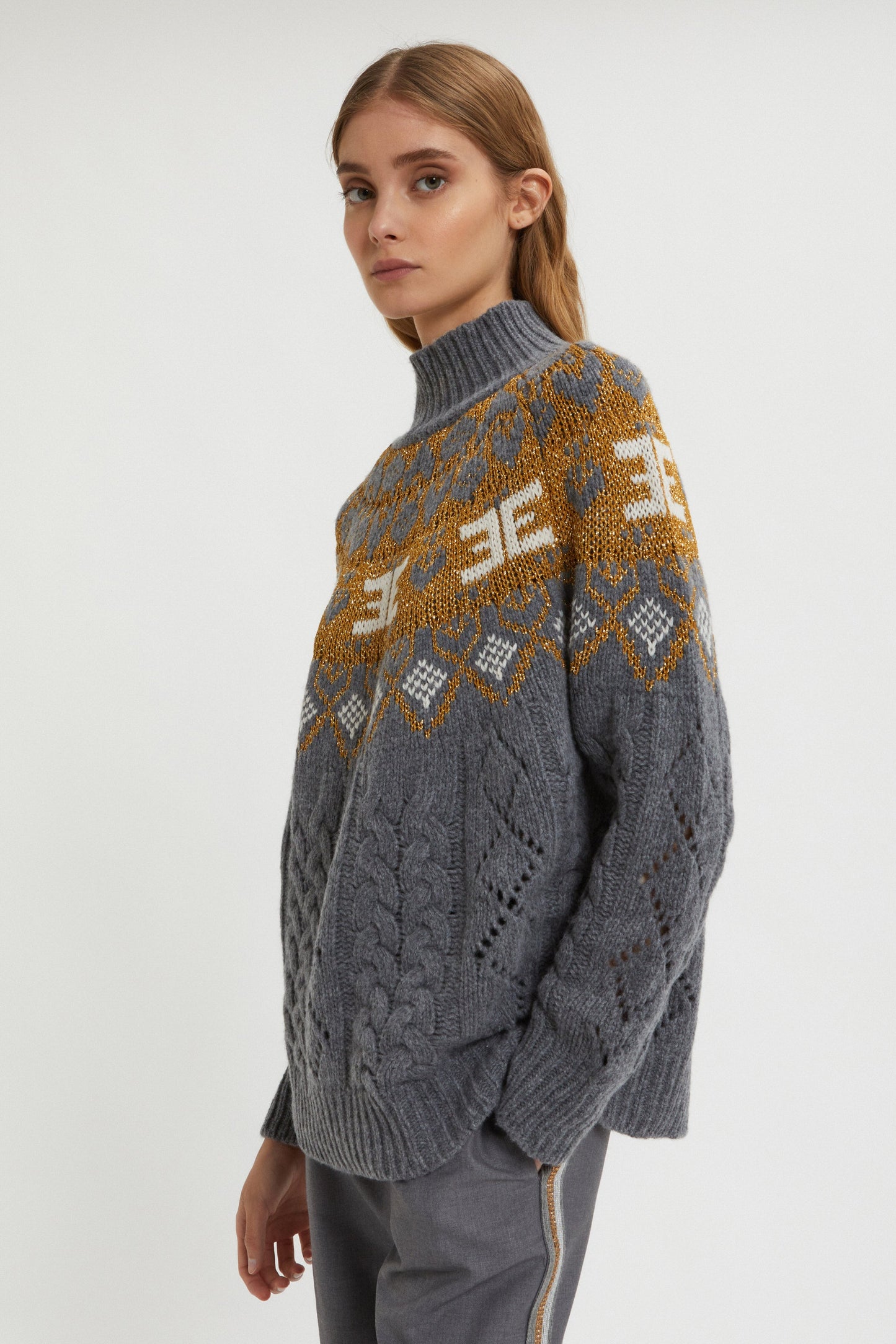 JACQUARD SWEATER WITH GOLD LUREX DETAILS