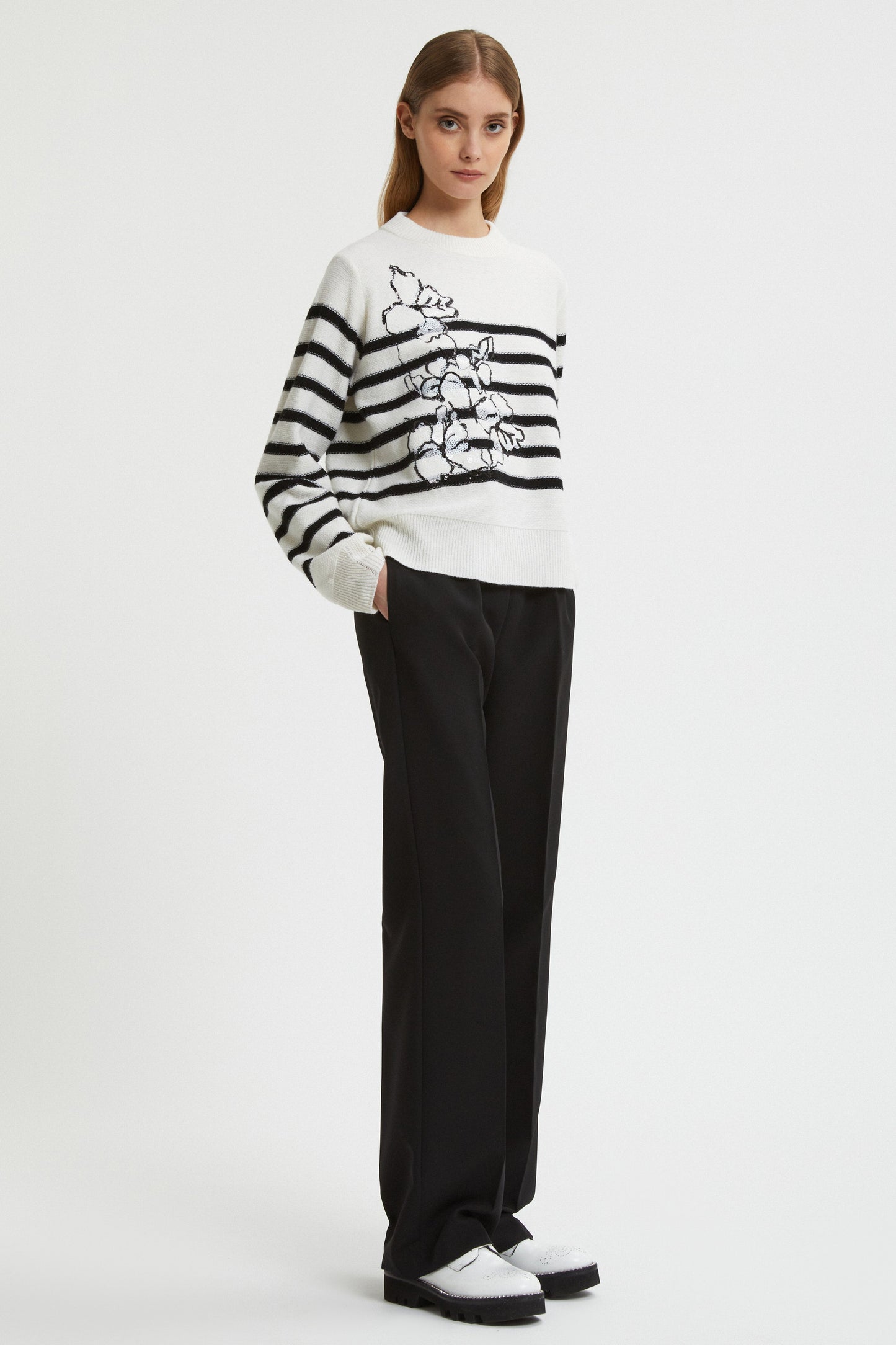 STRIPED SWEATER WITH SEQUINS EMBROIDERED