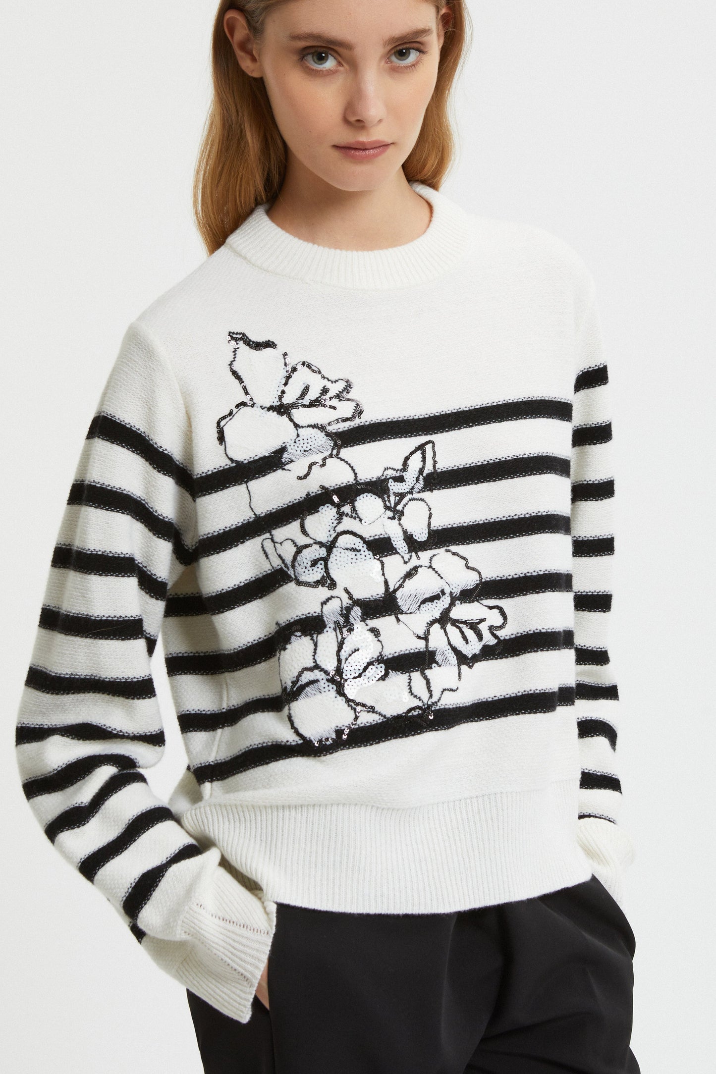 STRIPED SWEATER WITH SEQUINS EMBROIDERED