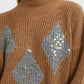 PULL COTELÉ  À LOSANGES AVEC PAILLETTES