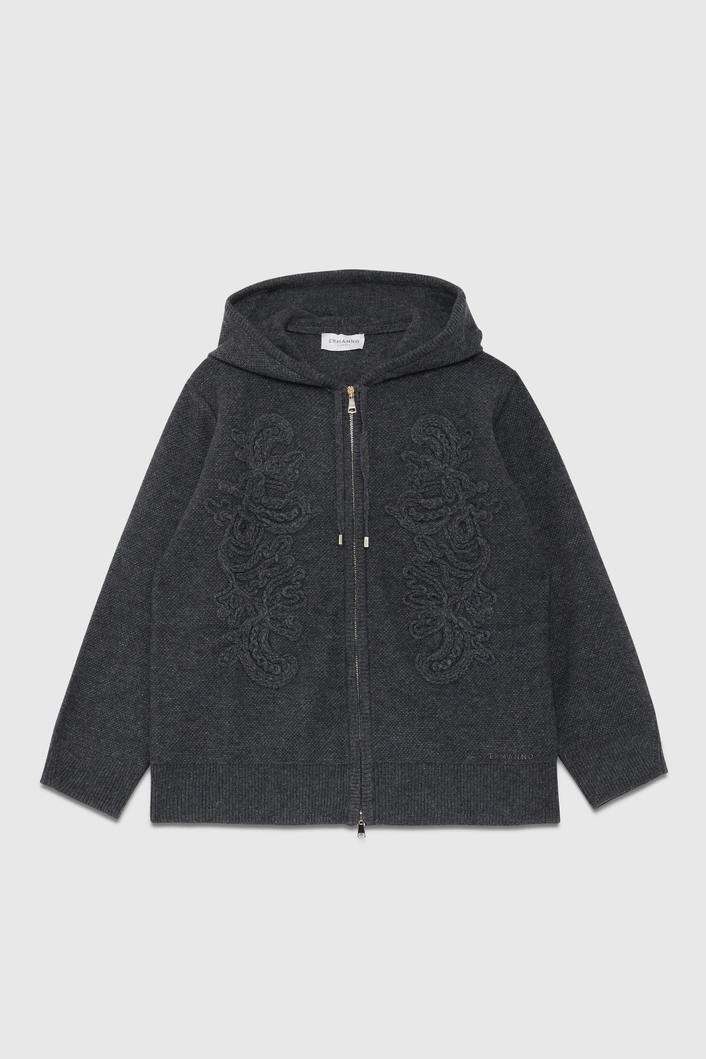 EMBROIDERED HOODIE SWEATER WITH FASTENER ZIP