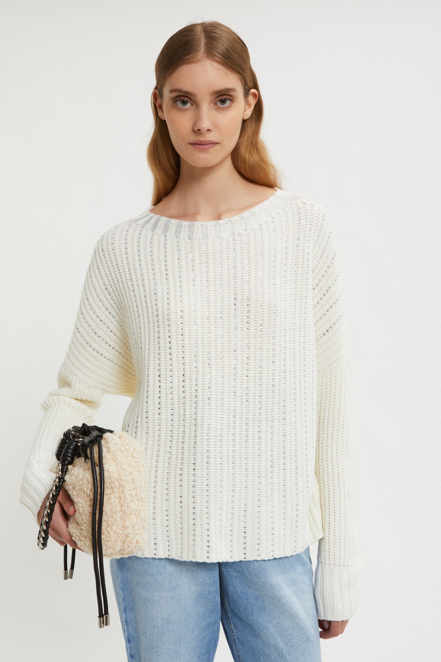 RIBBED-KNIT SWEATER WITH RHINESTONES