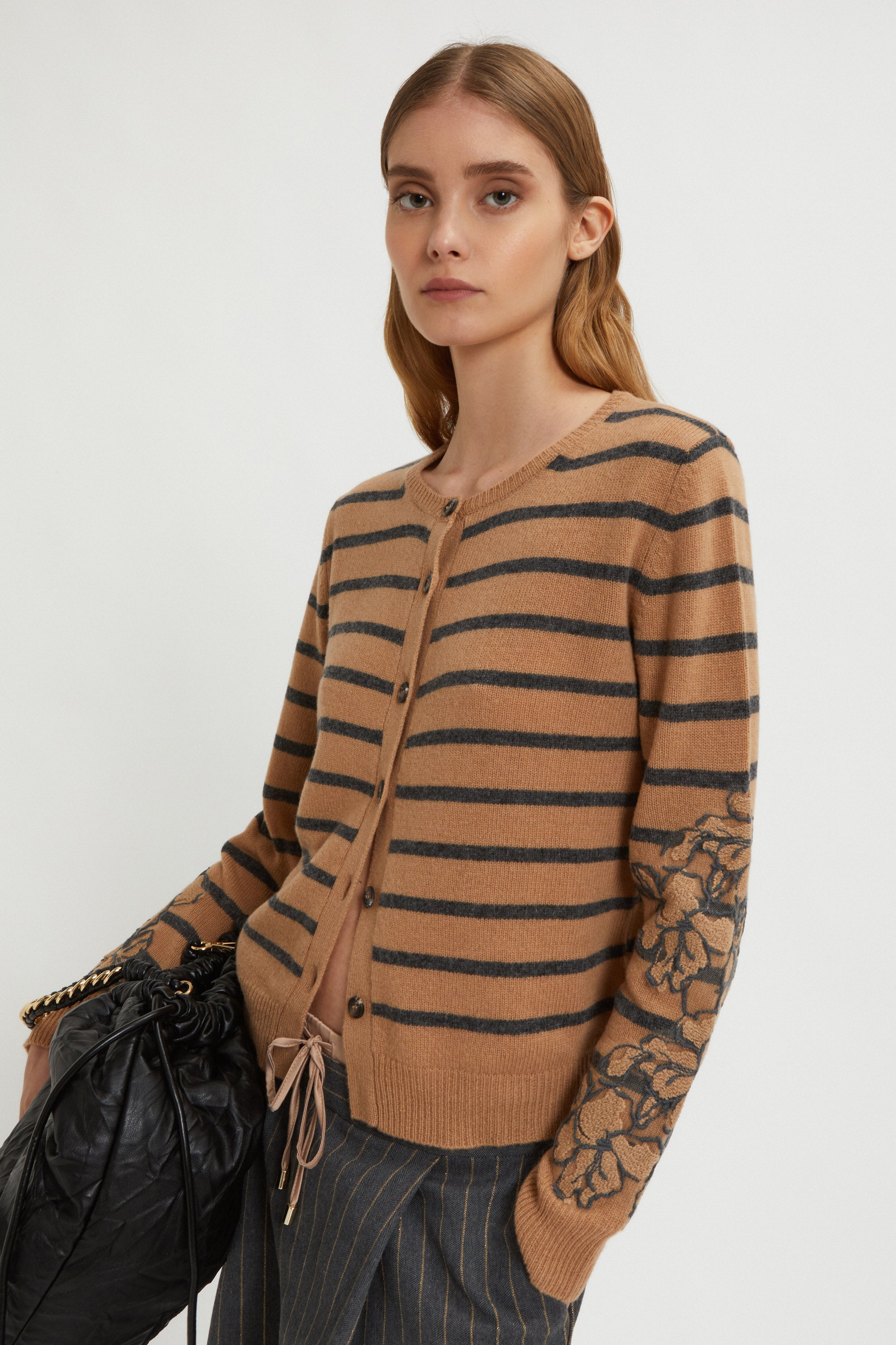 STRIPED CARDIGAN WITH EMBROIDERY