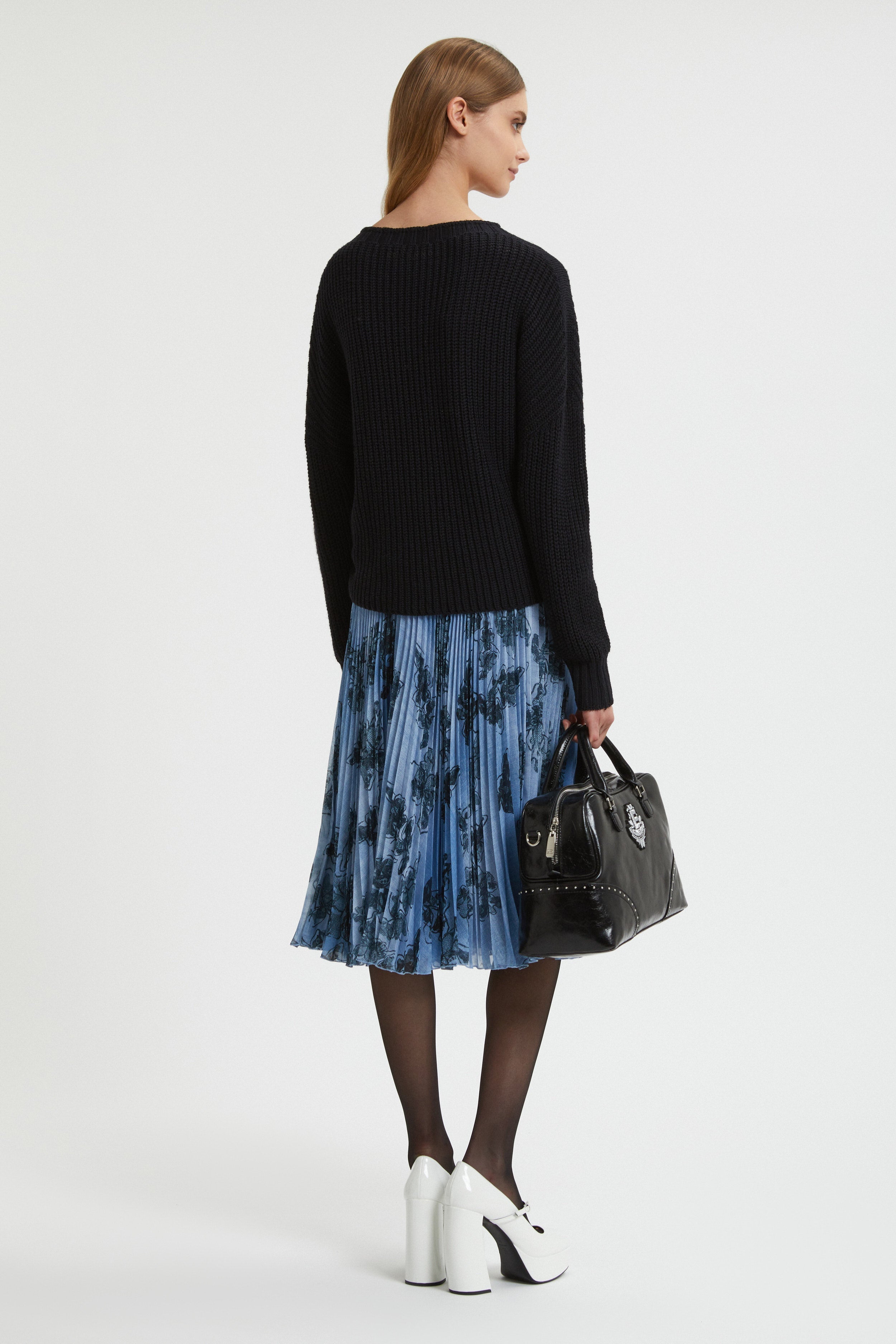 Image of GONNA PLISSÉ STAMPA DENIM E PIZZO