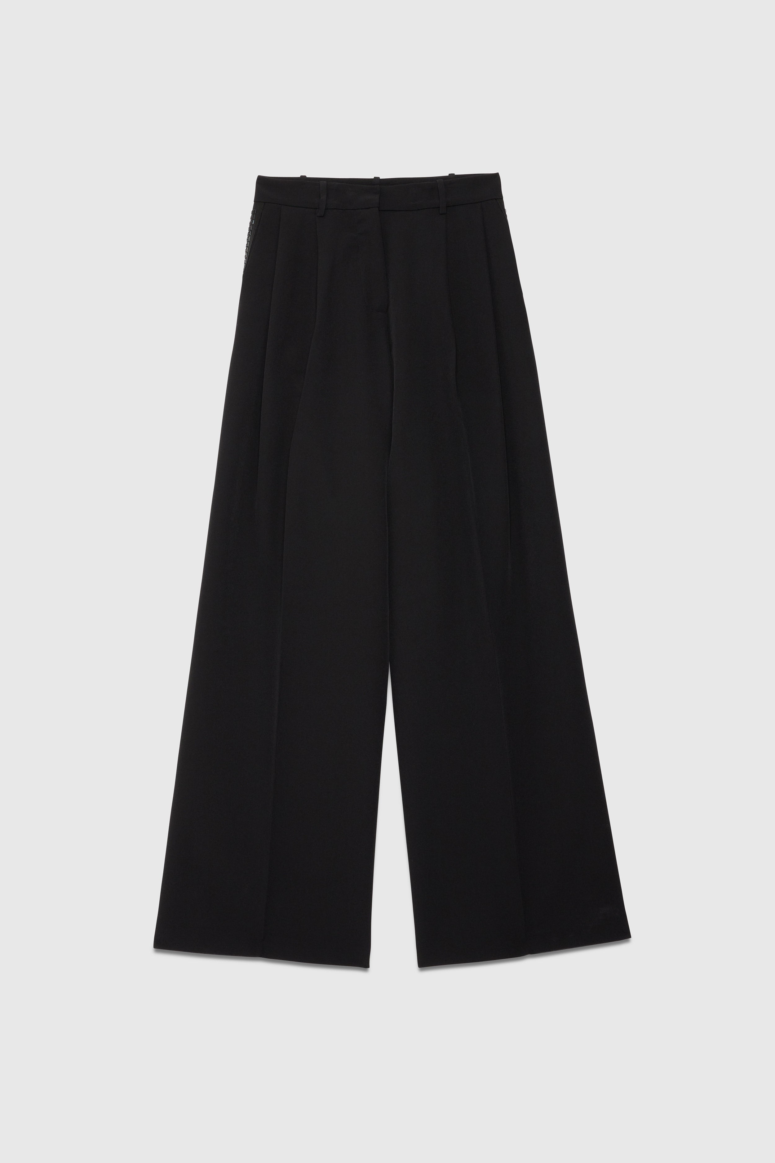 Image of PANTALONI SMOKING CON PIEGHE E BANDA DI CRISTALLI