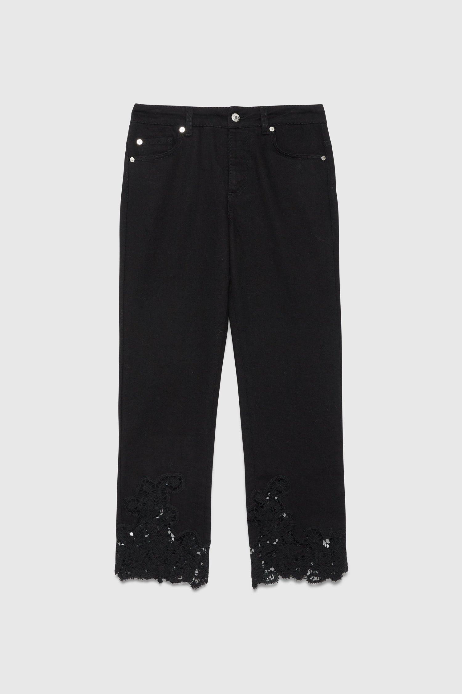 FIVE-POCKETS CROPPED PANTS WITH LACE ON THE BOTTOM