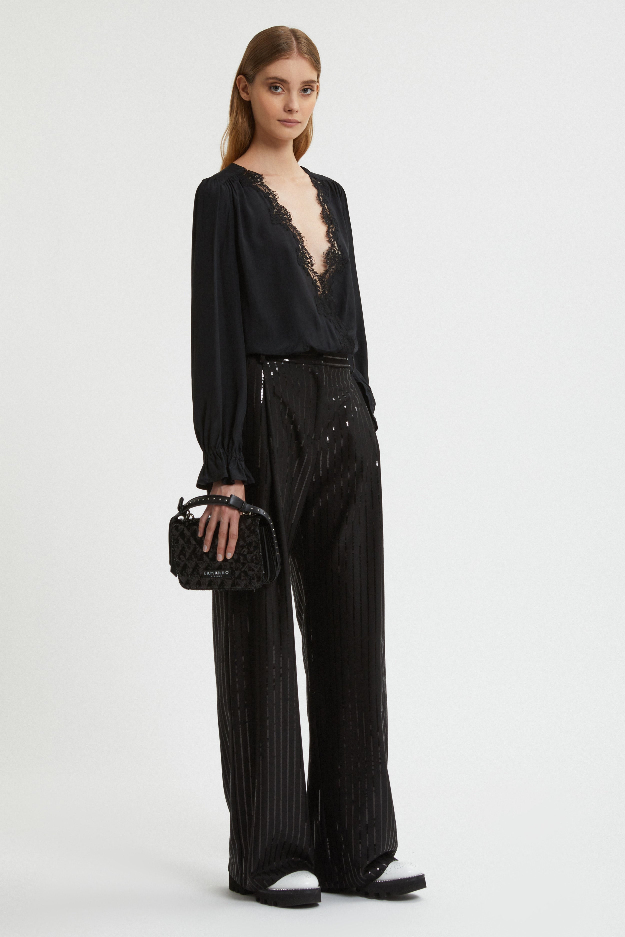 SEQUINED PINSTRIPE PANTS