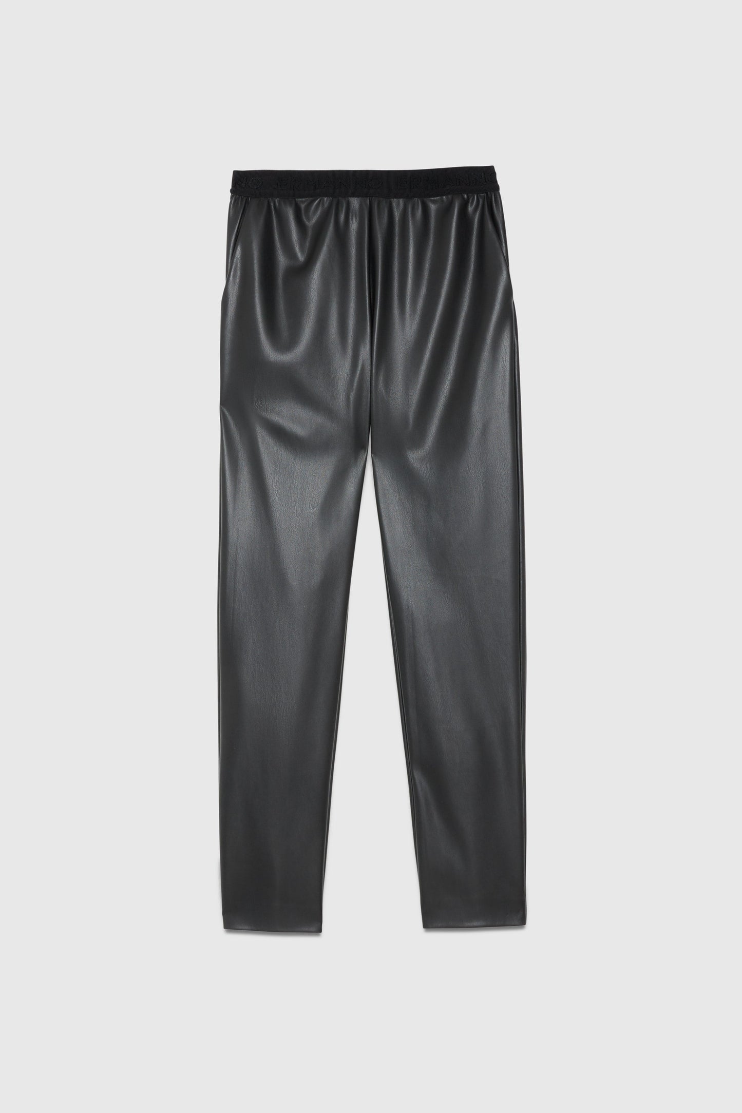 FAUX-LEATHER PANTS WITH LOGO EASTIC WAISTBAND