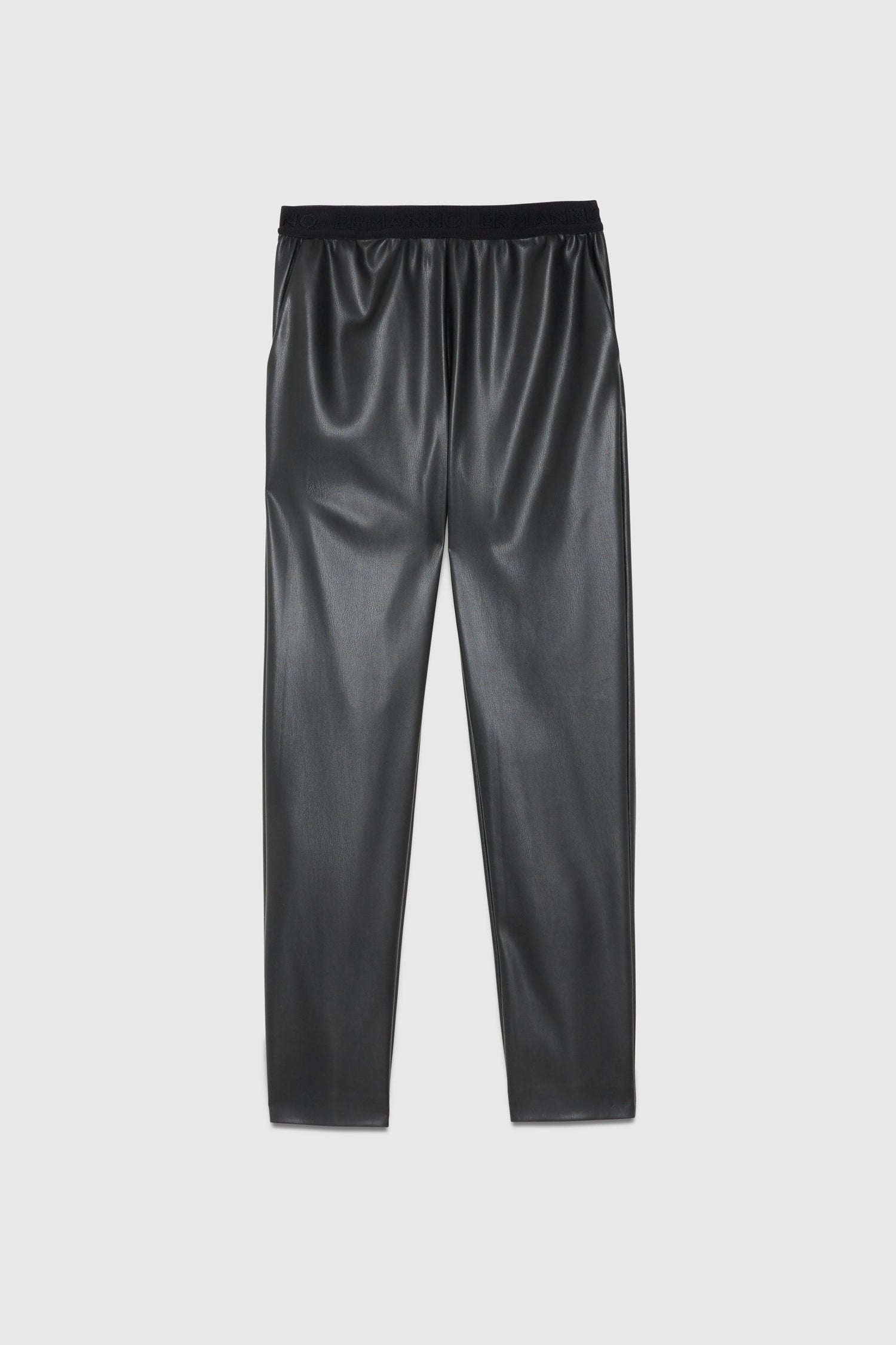 PANTALON EN FAUX CUIR AVEC ELASTIQUE IMPRIMÉ LOGO