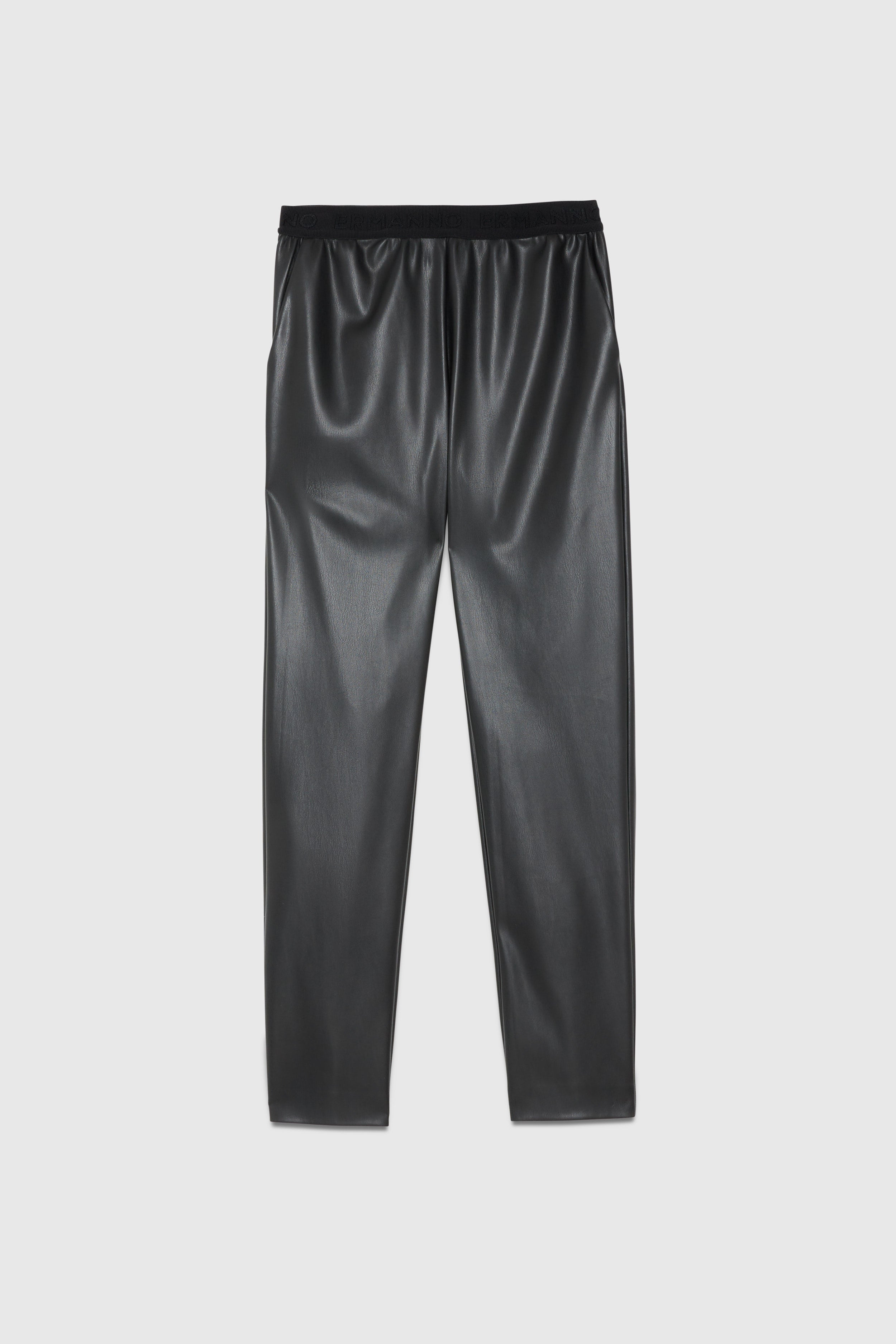 FAUX-LEATHER PANTS WITH LOGO ELASTIC WAISTBAND