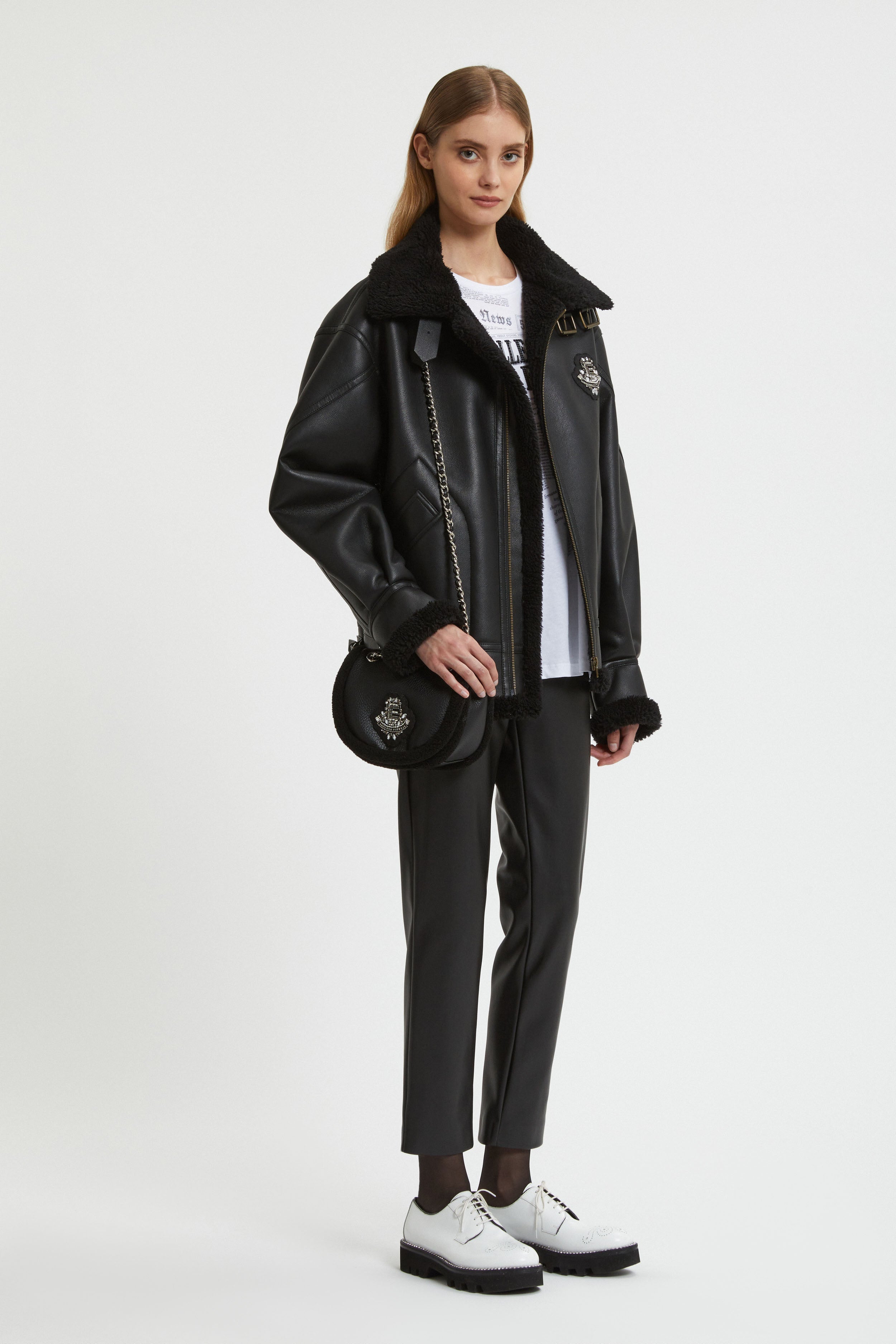 FAUX-LEATHER PANTS WITH LOGO ELASTIC WAISTBAND