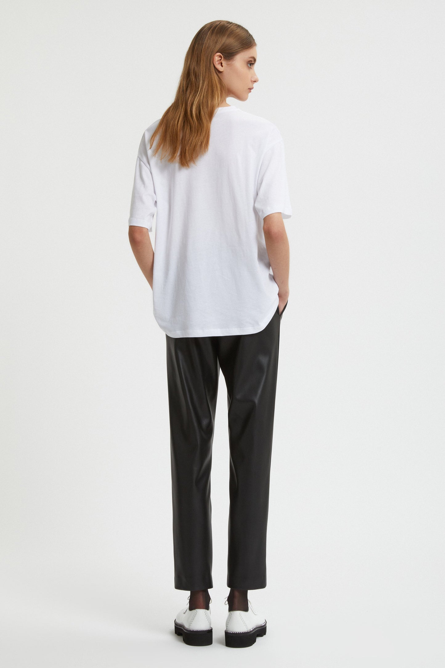 FAUX-LEATHER PANTS WITH LOGO EASTIC WAISTBAND