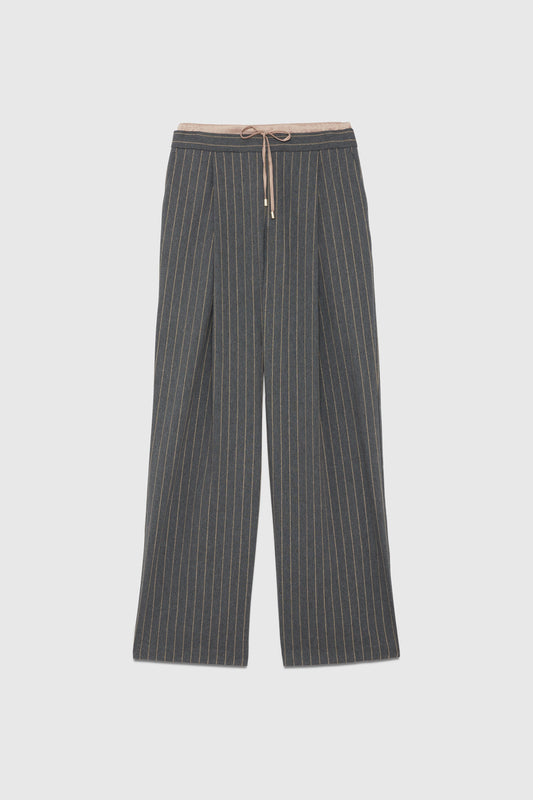 PANTALONI GESSATI CON CINTURINO DI RASO