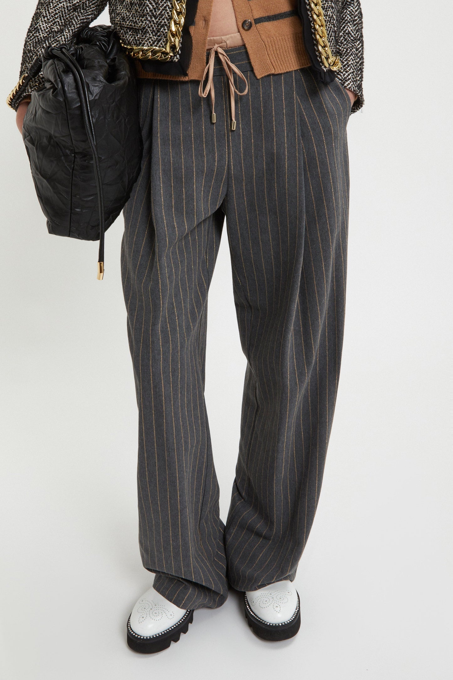 PINSTRIPE PANTS WITH SATIN COULISSE