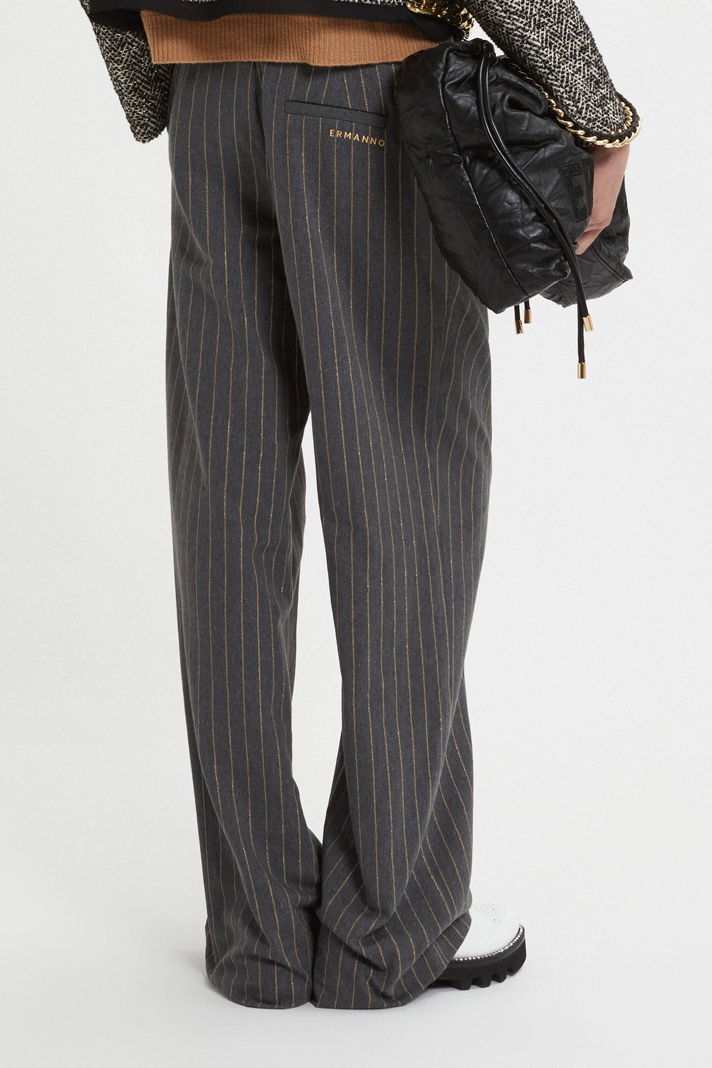 PINSTRIPE PANTS WITH SATIN COULISSE