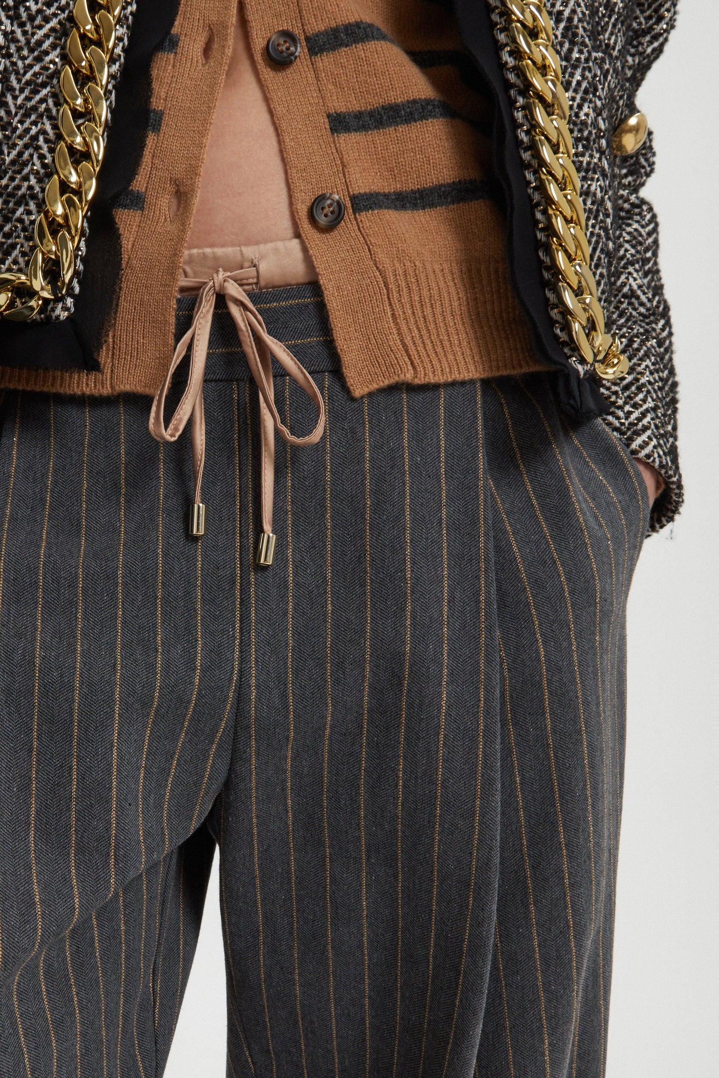 PINSTRIPE PANTS WITH SATIN COULISSE